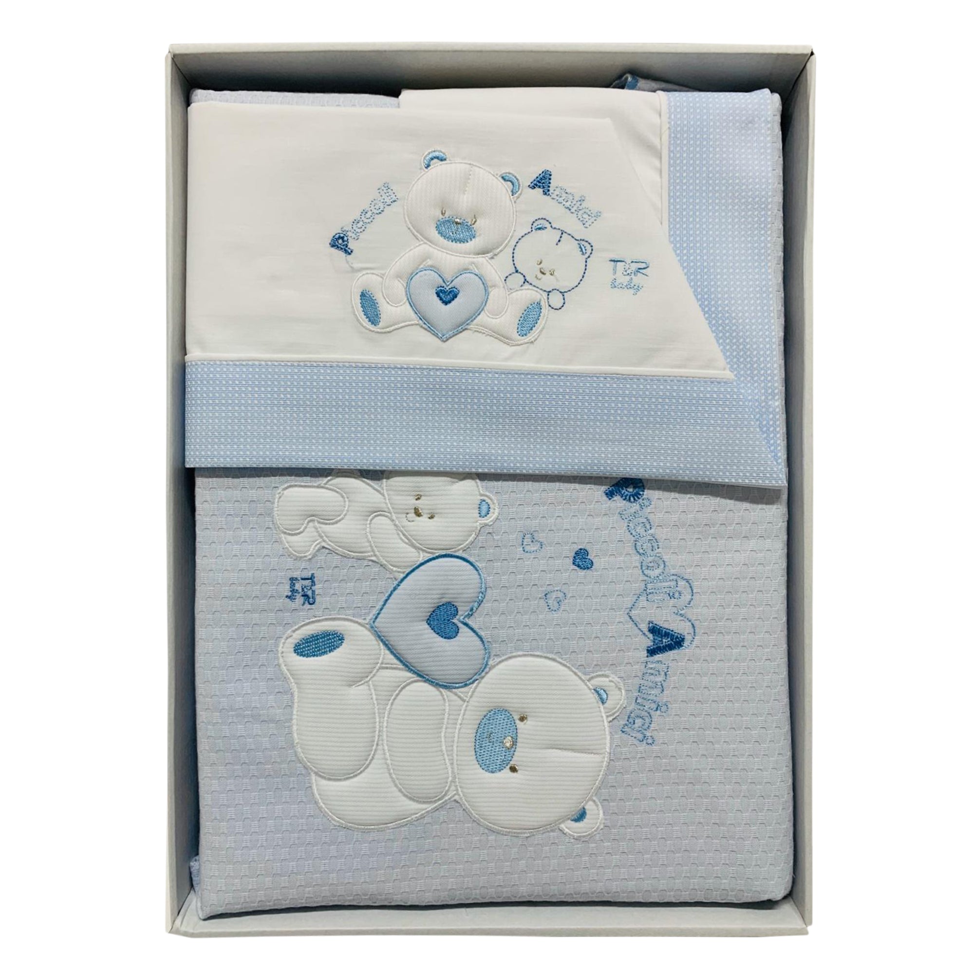 Coordinato culla in cotone ricamato Piccole Emozioni set 4pz con copertina 2589