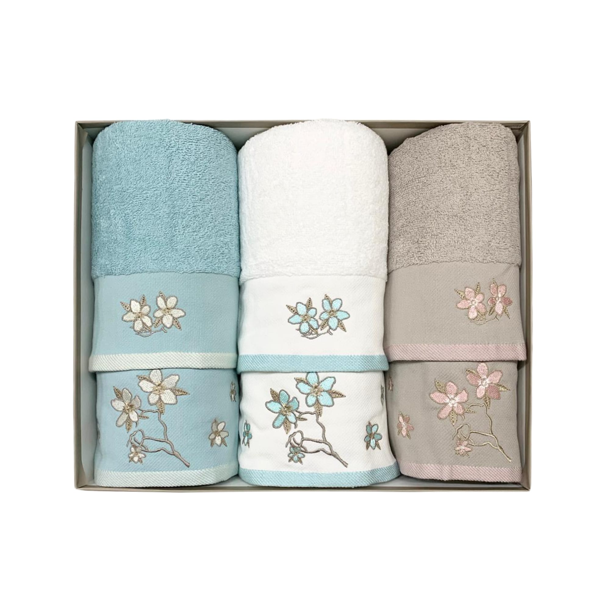 Set asciugamani bagno 3+3 in spugna viso ospite Maestri Cotonieri Fiori 3769