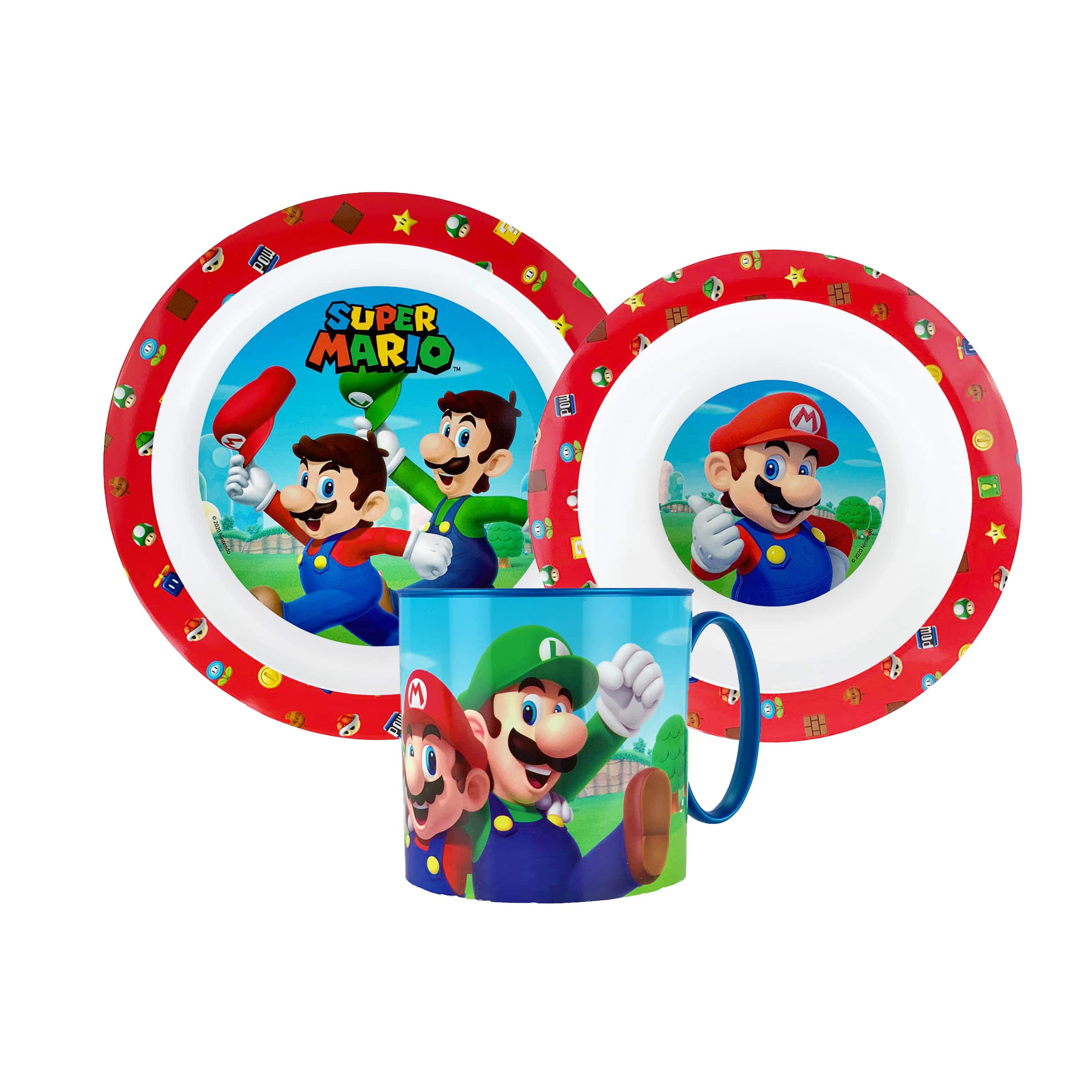 Set colazione 3 pezzi Super Mario piatto bicchiere e ciotola scuola asilo 4437