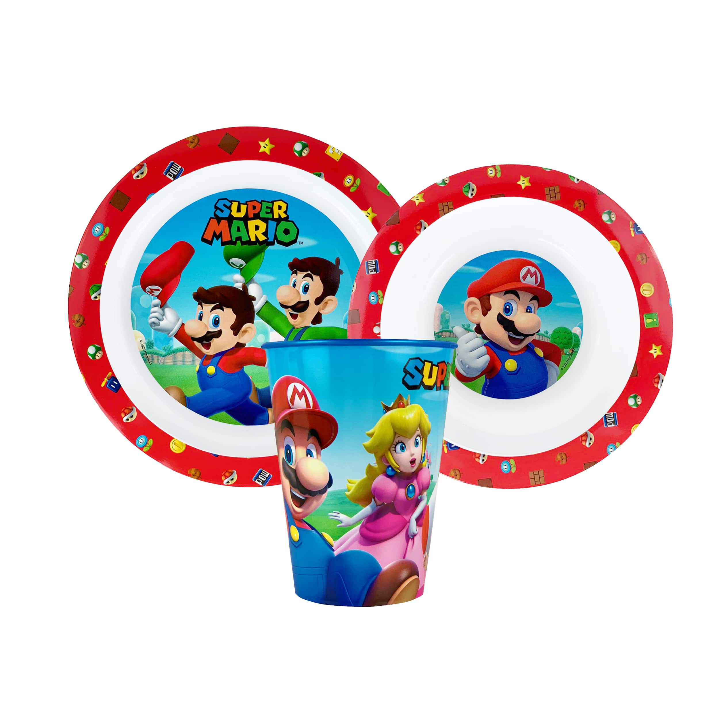 Set colazione 3 pezzi Super Mario piatto bicchiere e ciotola scuola asilo 4438