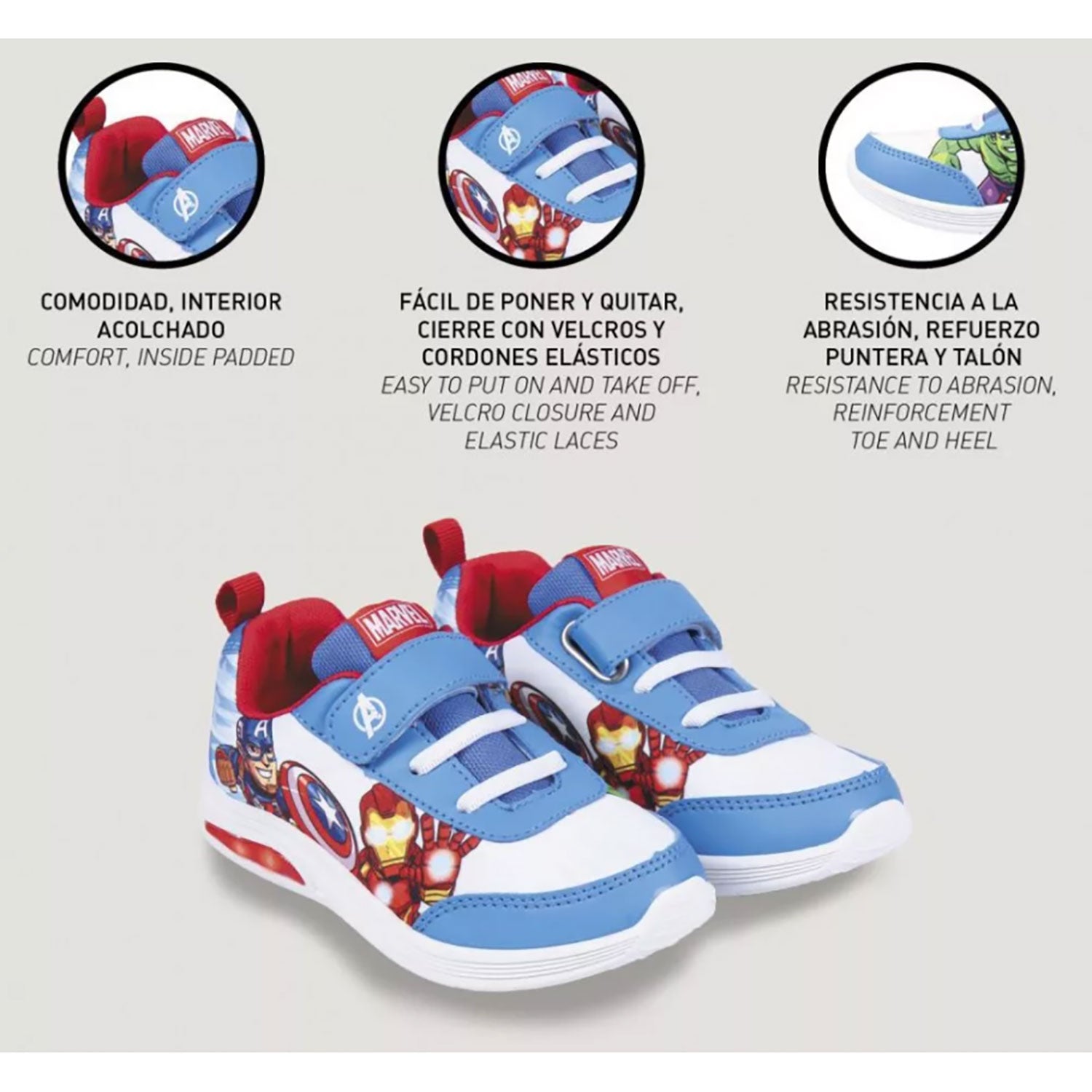 Scarpe Marvel Avengers sneakers sportive a strappo bambino con luci led 4996