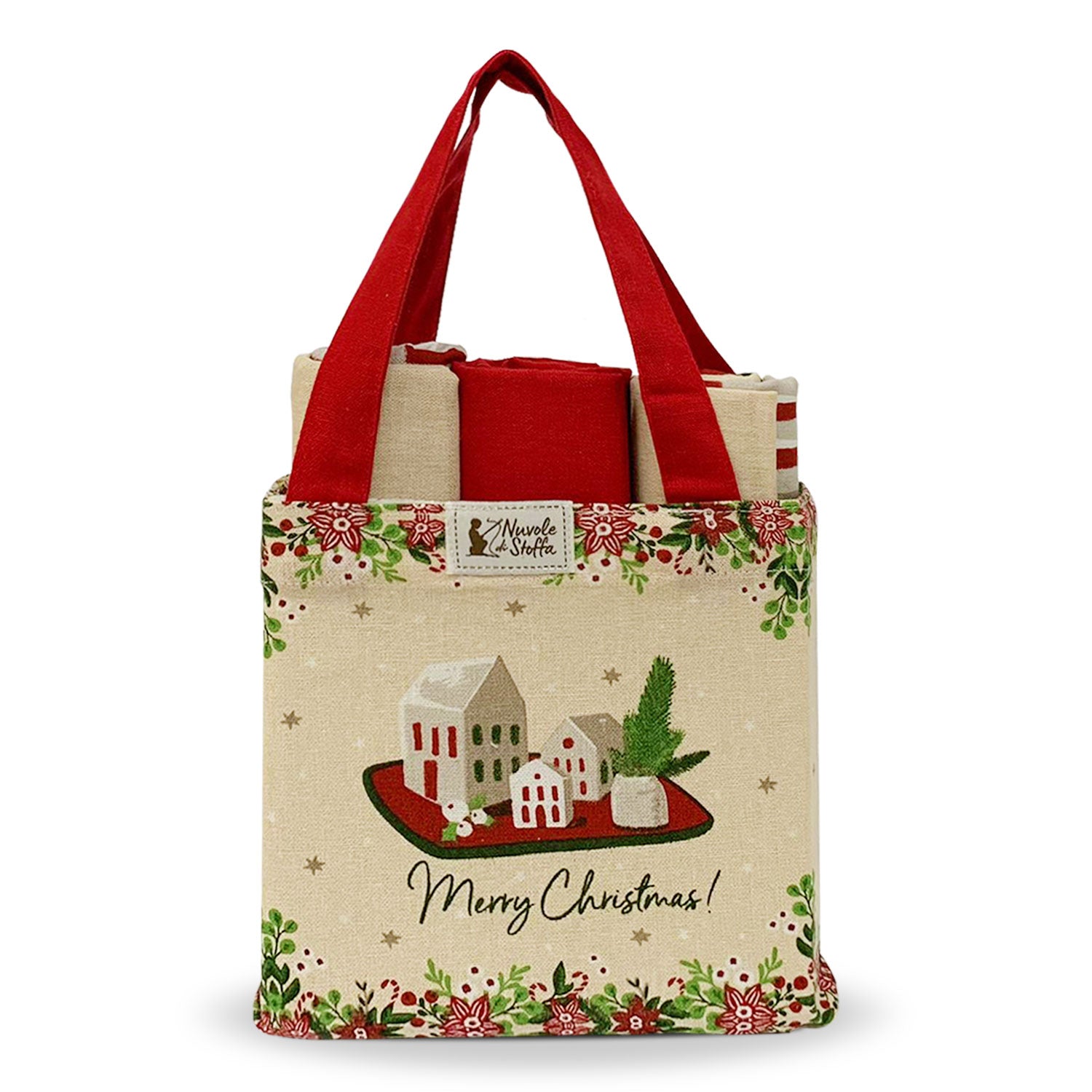 Set Strofinacci e borsa natalizi Nuvole di Stoffa decoro Idea Regalo Natale 5732