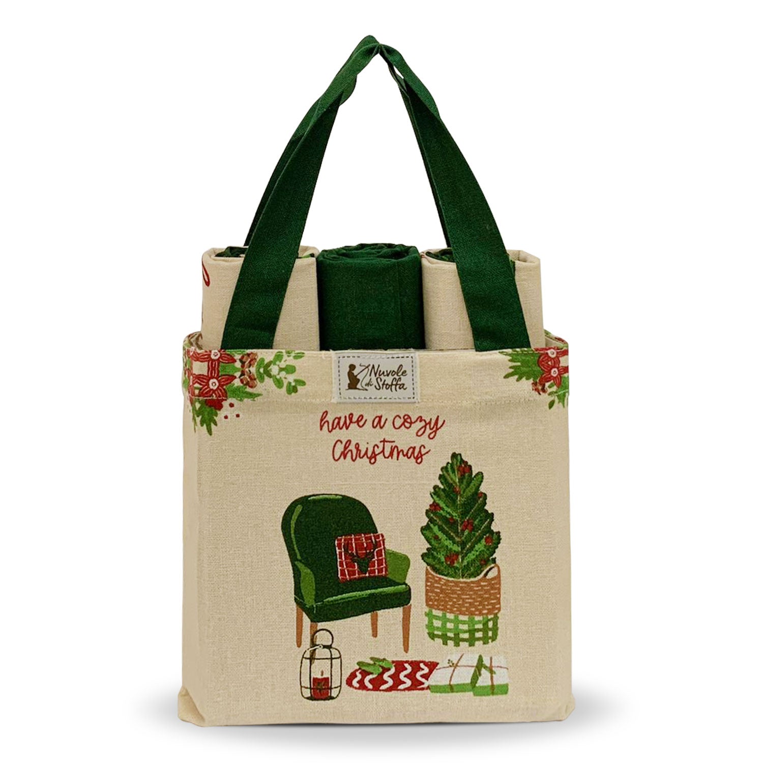 Set Strofinacci e borsa natalizi Nuvole di Stoffa decoro Idea Regalo Natale 5733