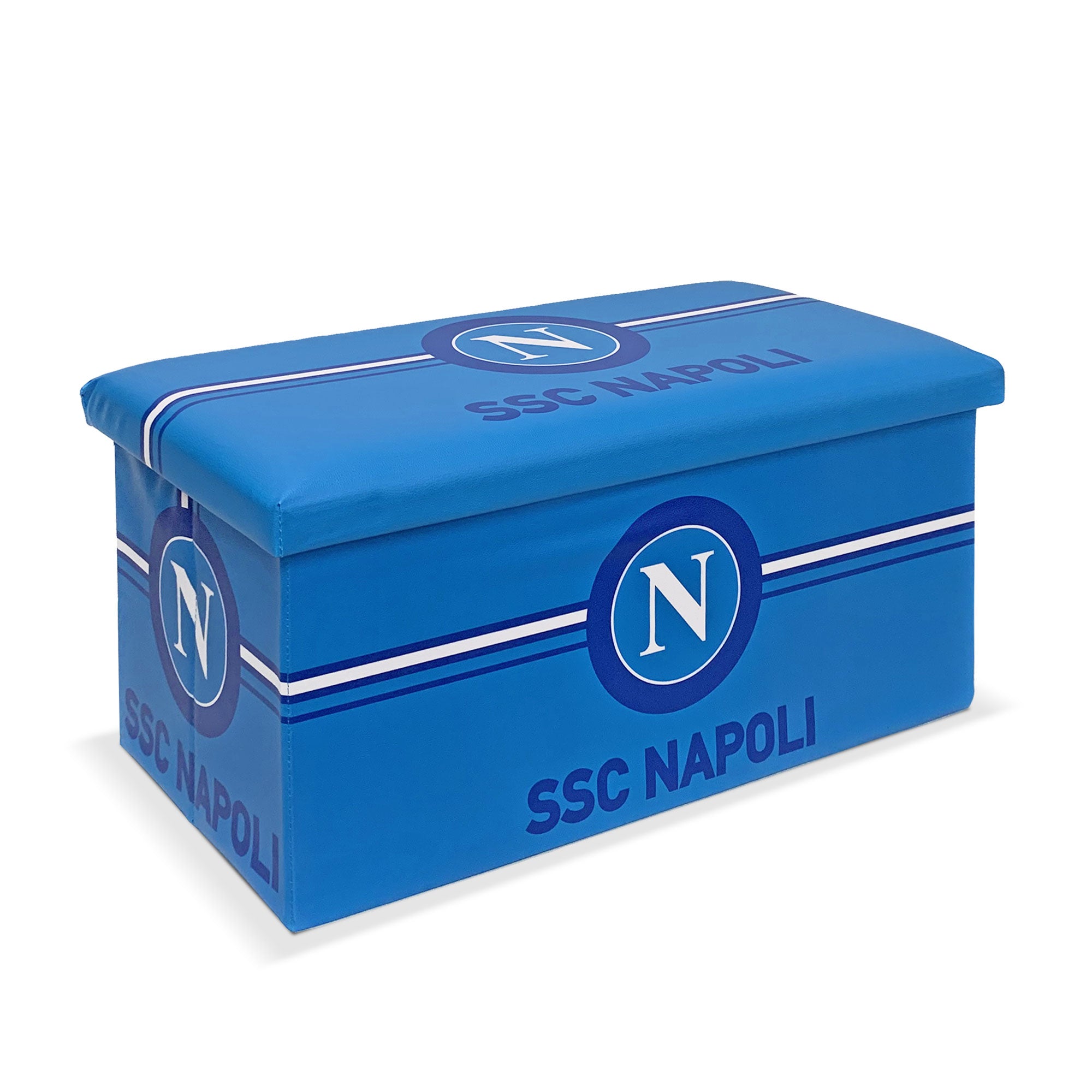 Panca Contenitore SSC Napoli Pouf Baule Poggiapiedi in ecopelle 76x38x38cm 6128