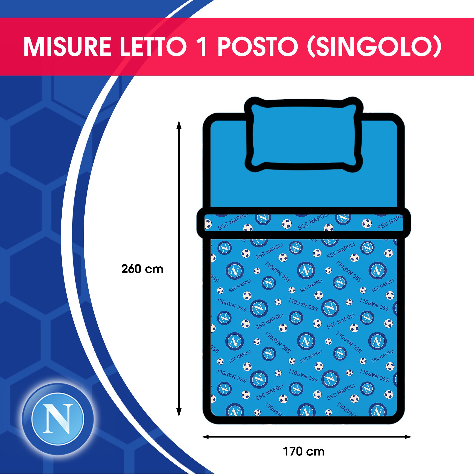 Trapuntino SSC Napoli 1 posto copriletto ufficiale letto singolo 6132