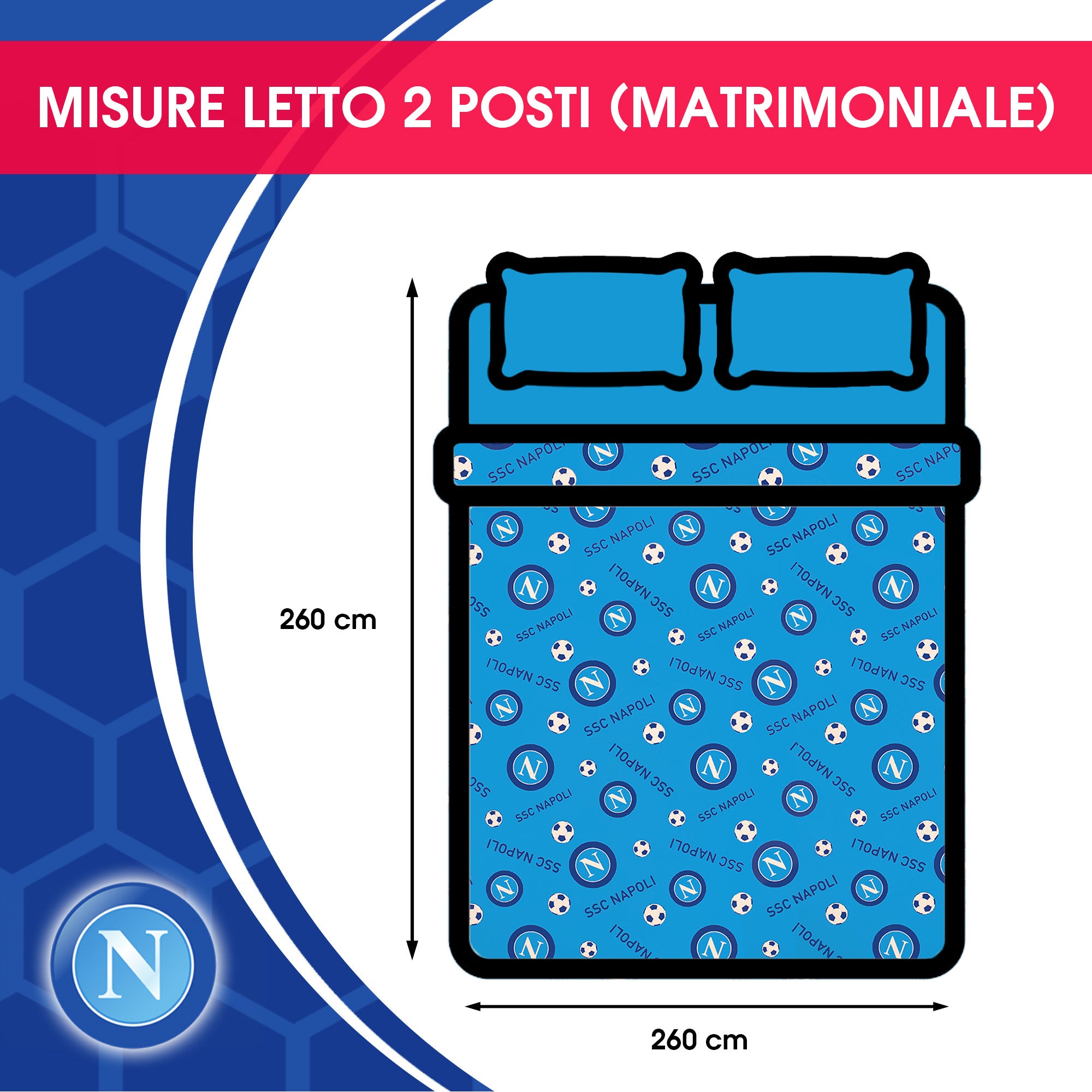 Trapuntino SSC Napoli 2 posti copriletto ufficiale letto matrimoniale 6133