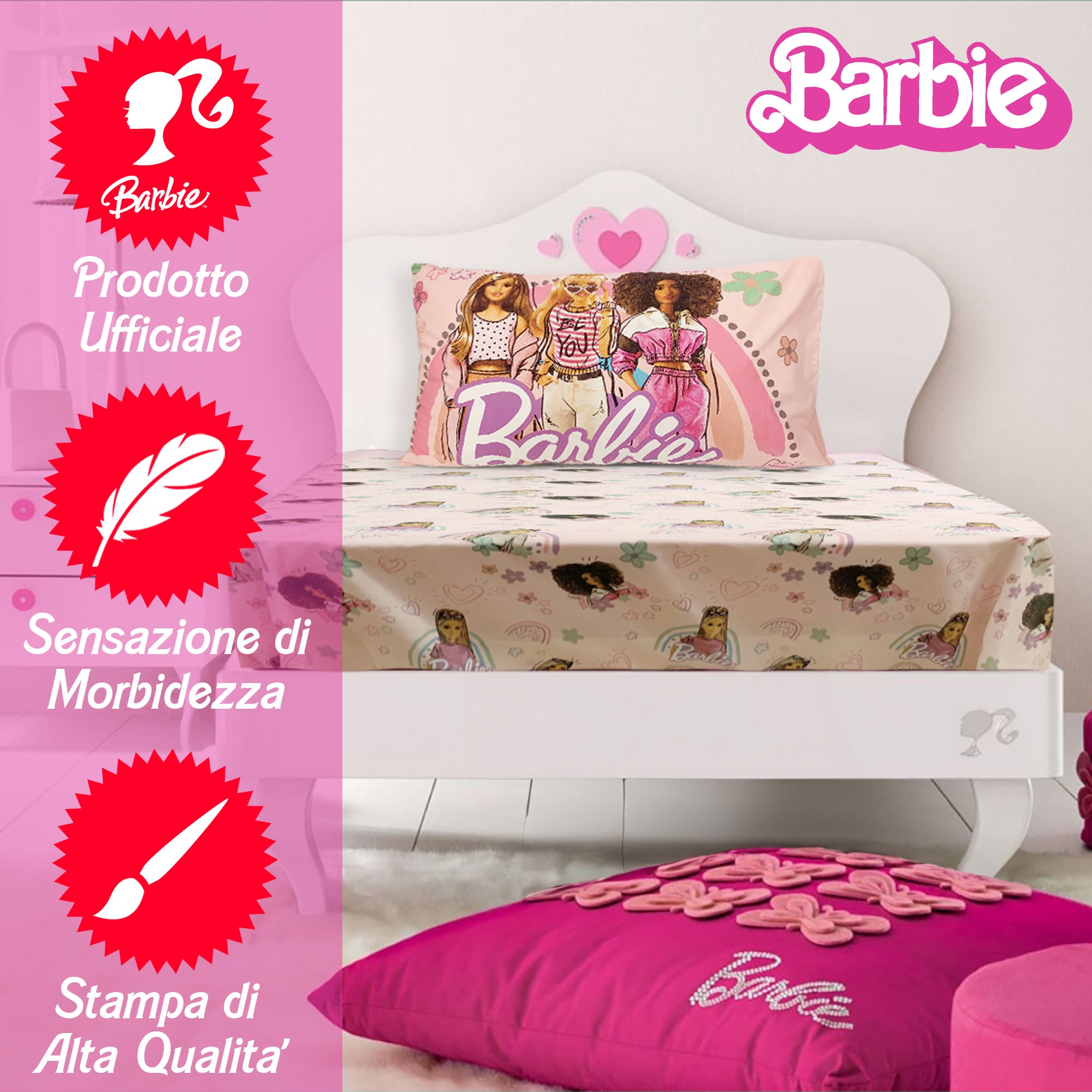 Completo letto lenzuolo singolo Barbie in Cotone