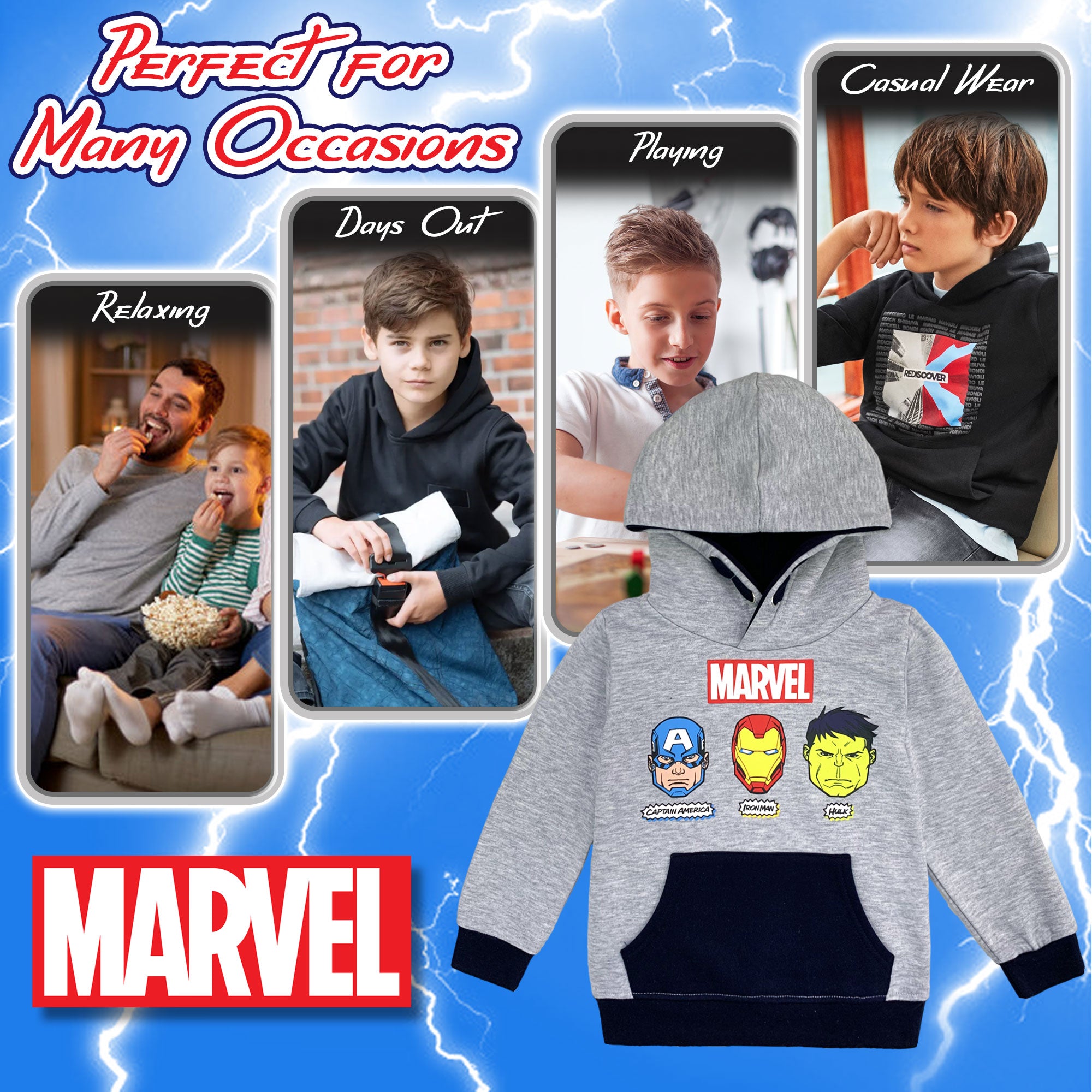 Felpa Marvel Avengers per bambino cappuccio a maniche lunghe