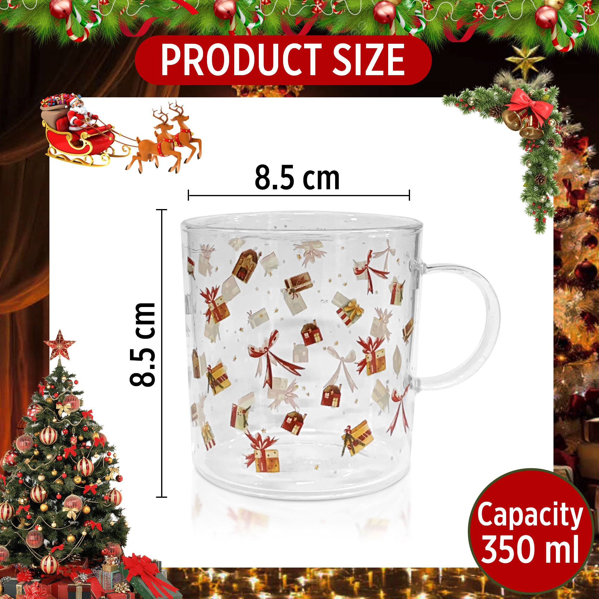 Tazze natalizie Nuvole di Stoffa in vetro Tazza Decori Natale Carol 350ml 6279