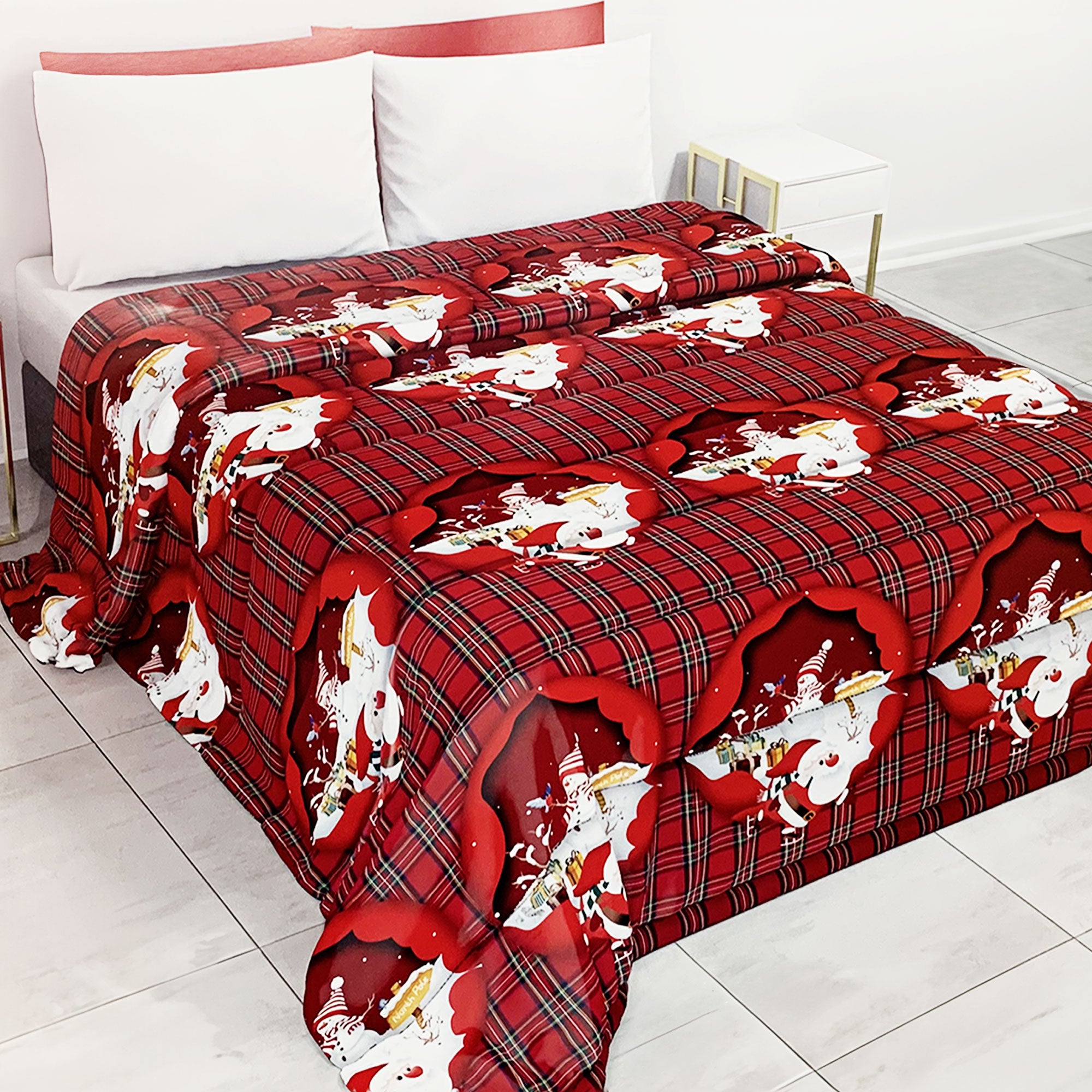 Trapunta natalizia piumone invernale letto matrimoniale tartan Babbo Natale 6508