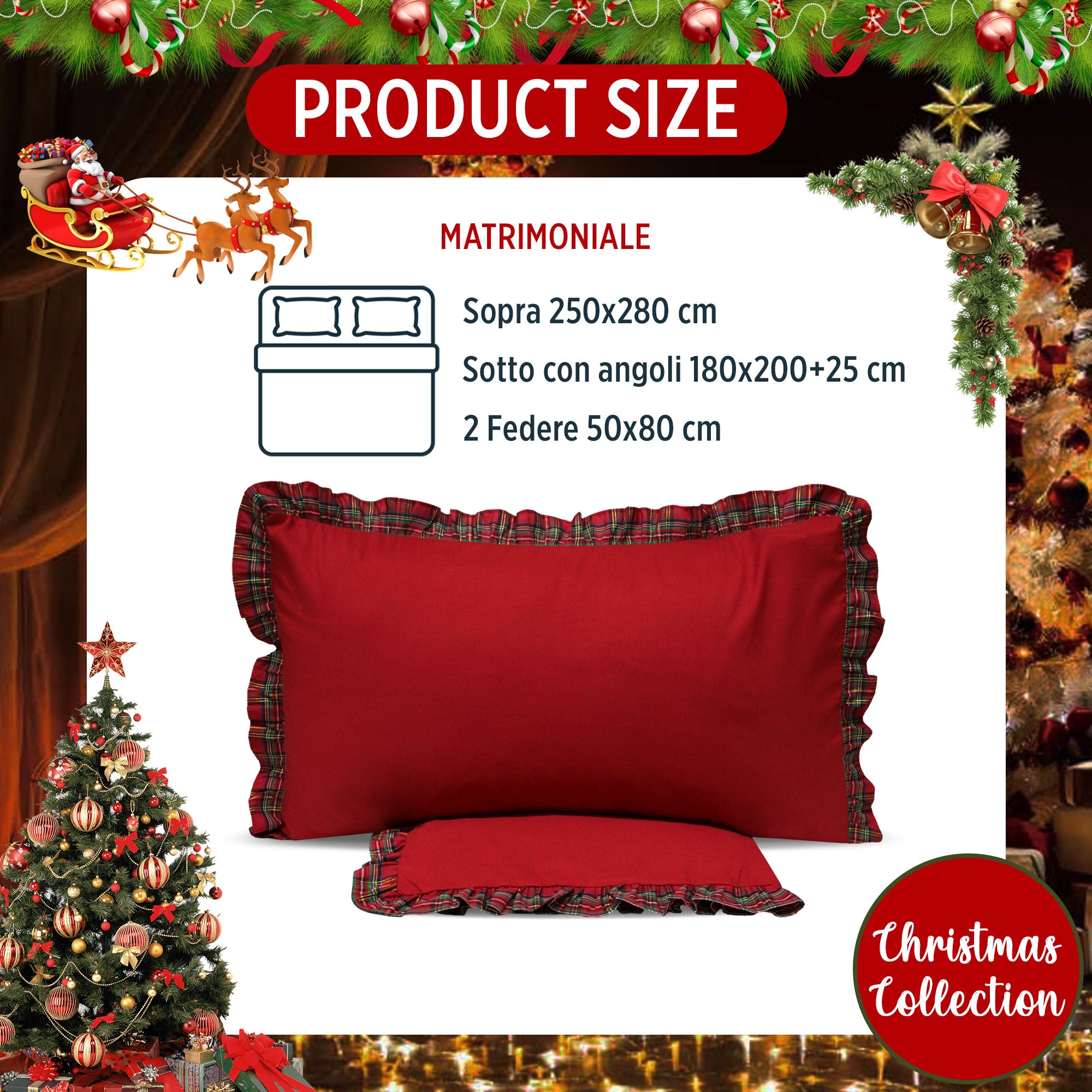 Completo lenzuola natalizio Tartan matrimoniale Preziosa Home 2 piazze 6531