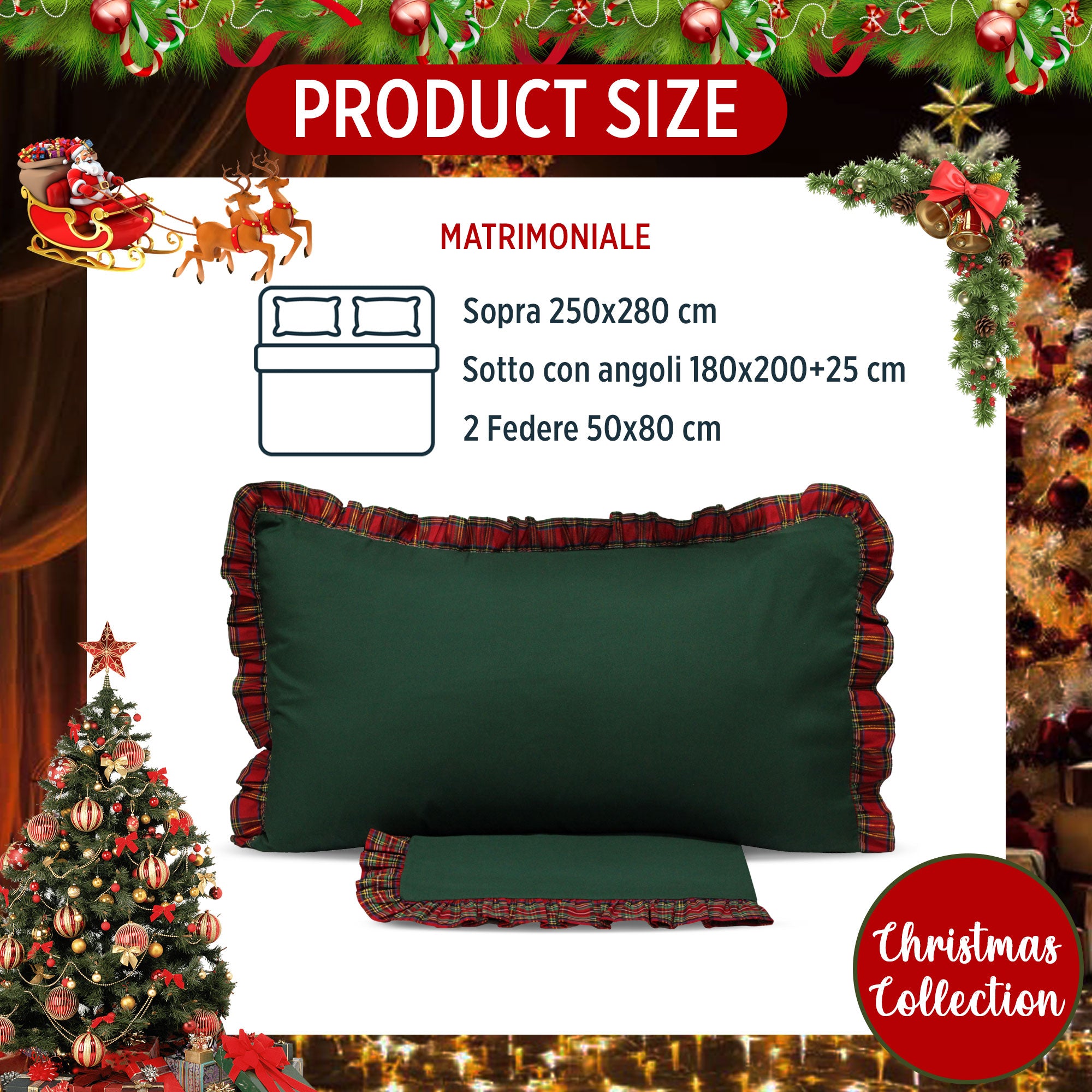 Completo lenzuola natalizio Tartan matrimoniale Preziosa Home 2 piazze 6531