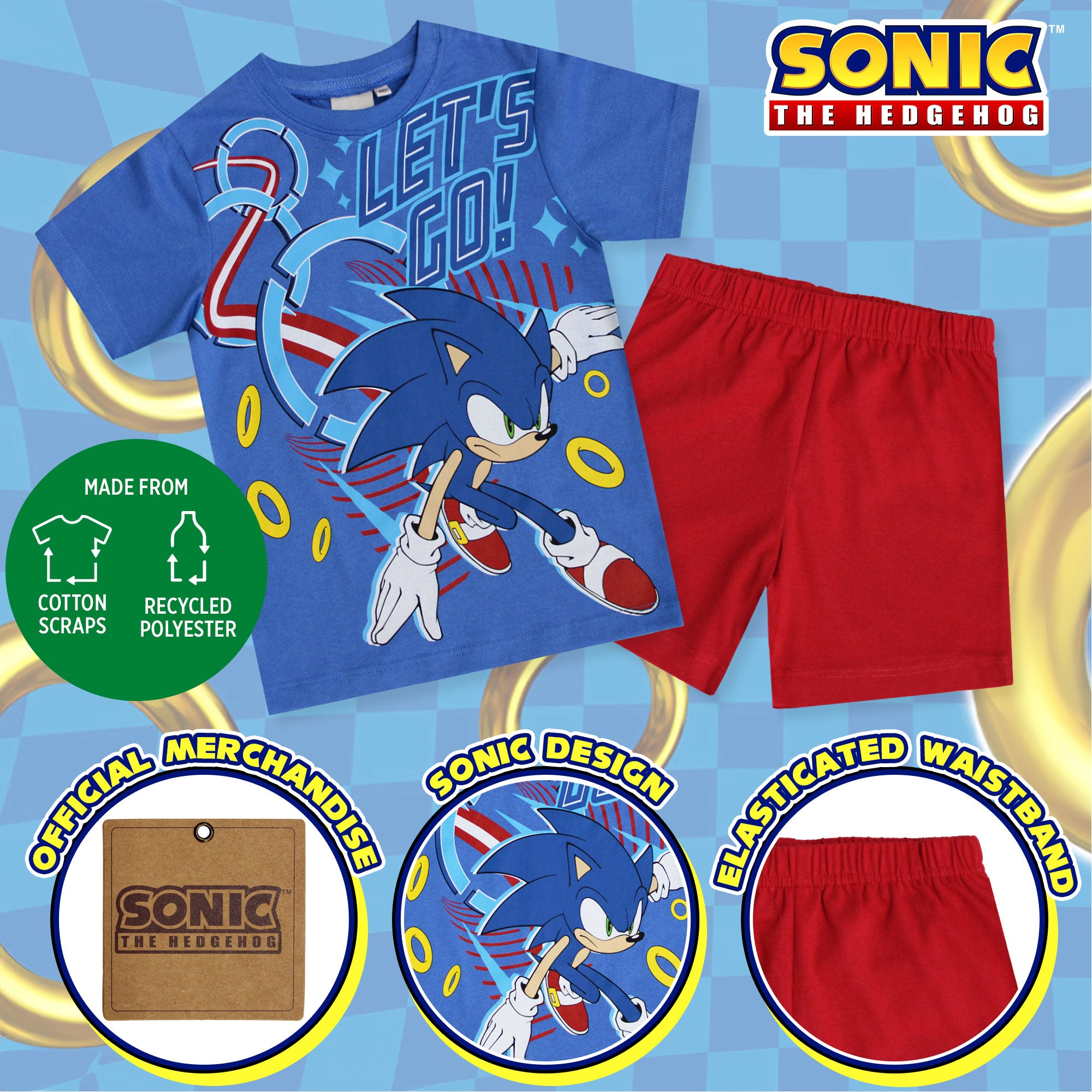 Pigiama per bambino Sonic The Hedgehog corto in cotone estivo 6591