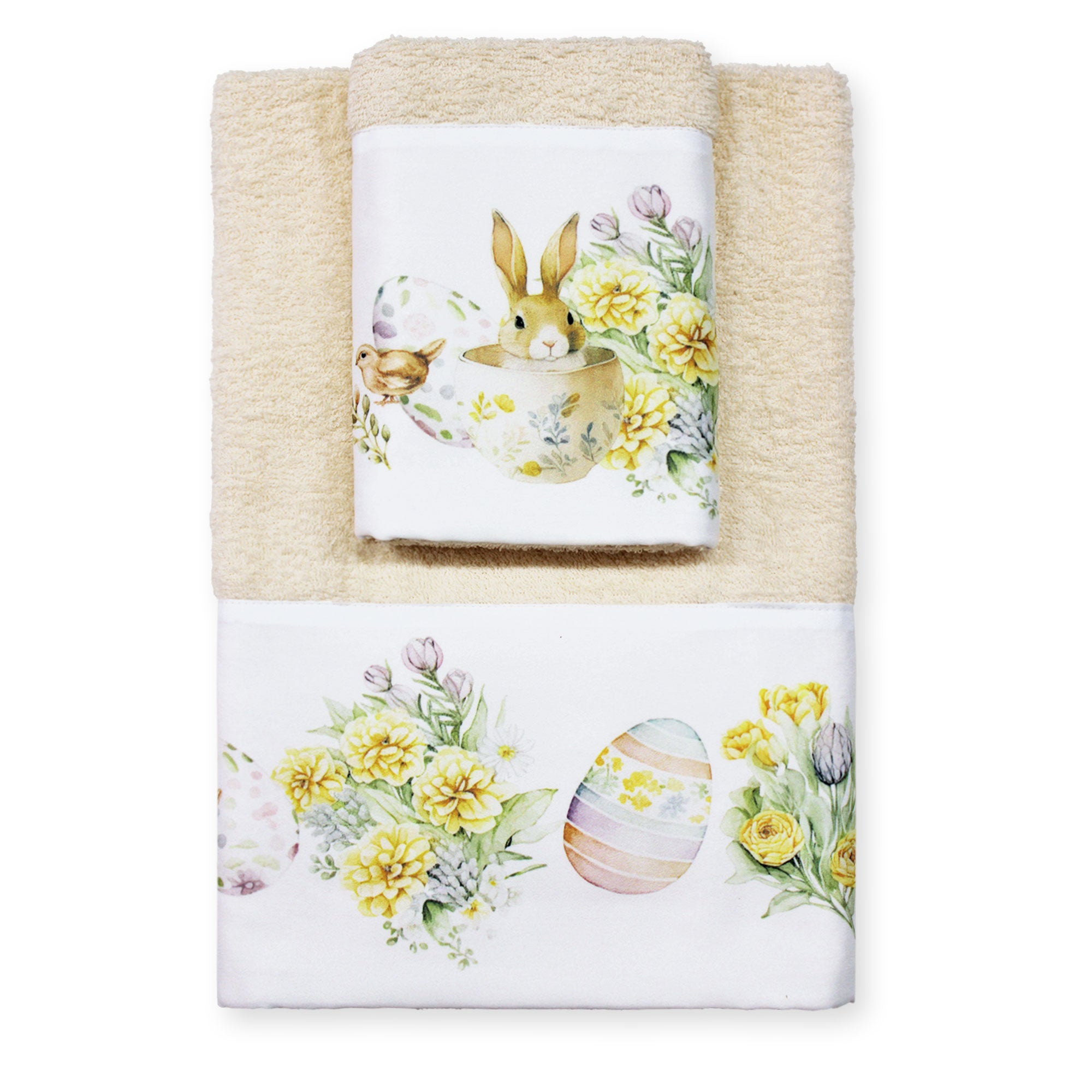 Asciugamani bagno Pasquali Set 1+1 in spugna di cotone Pasqua Viso e Ospite 6629