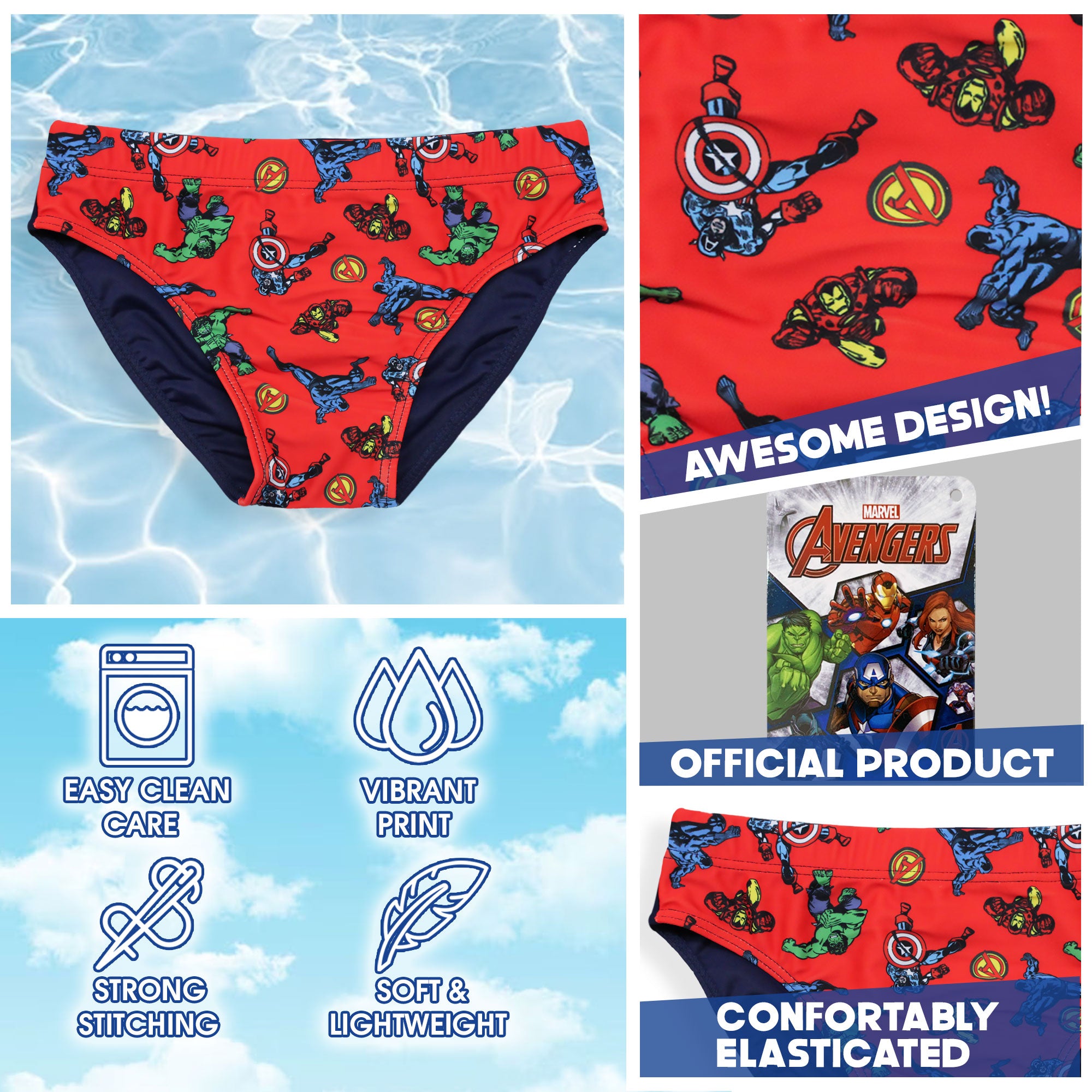 Costume da bagno bambino Marvel Avengers mutandina slip mare bimbo 6634