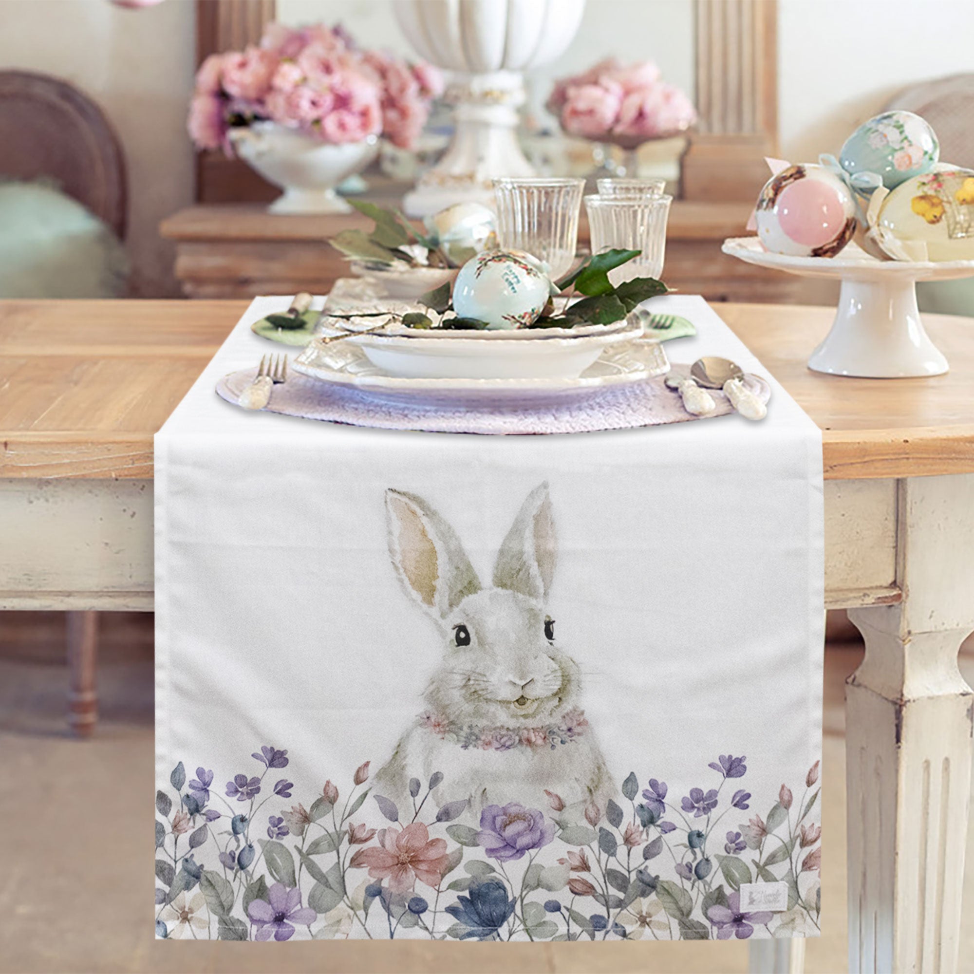 Runner Pasquale Nuvole di Stoffa Bunny 50x150cm Centrotavola Pasqua cotone 6705