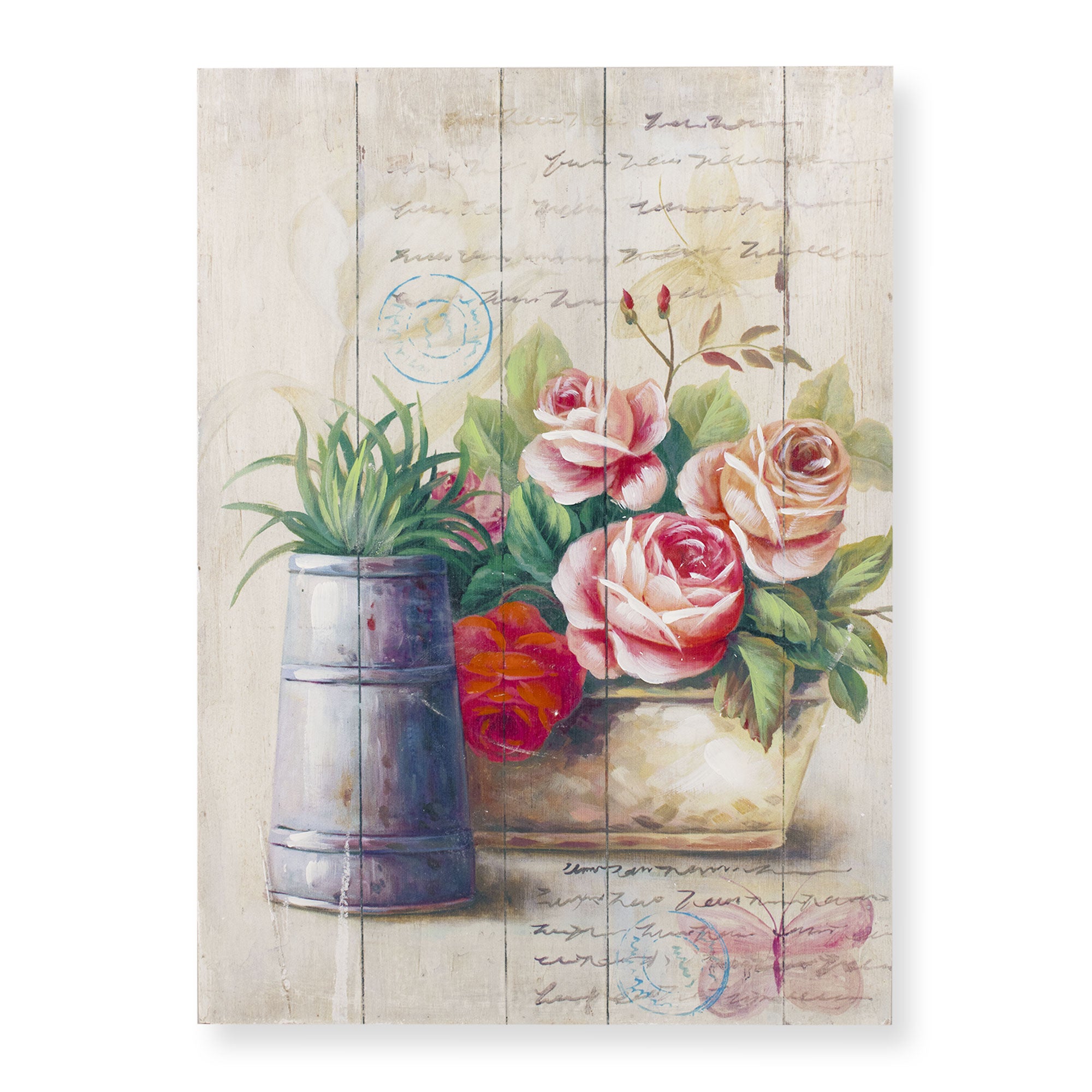 Quadro su legno decorativo Shabby Chic Nuvole di Stoffa cesto di fiori 6712