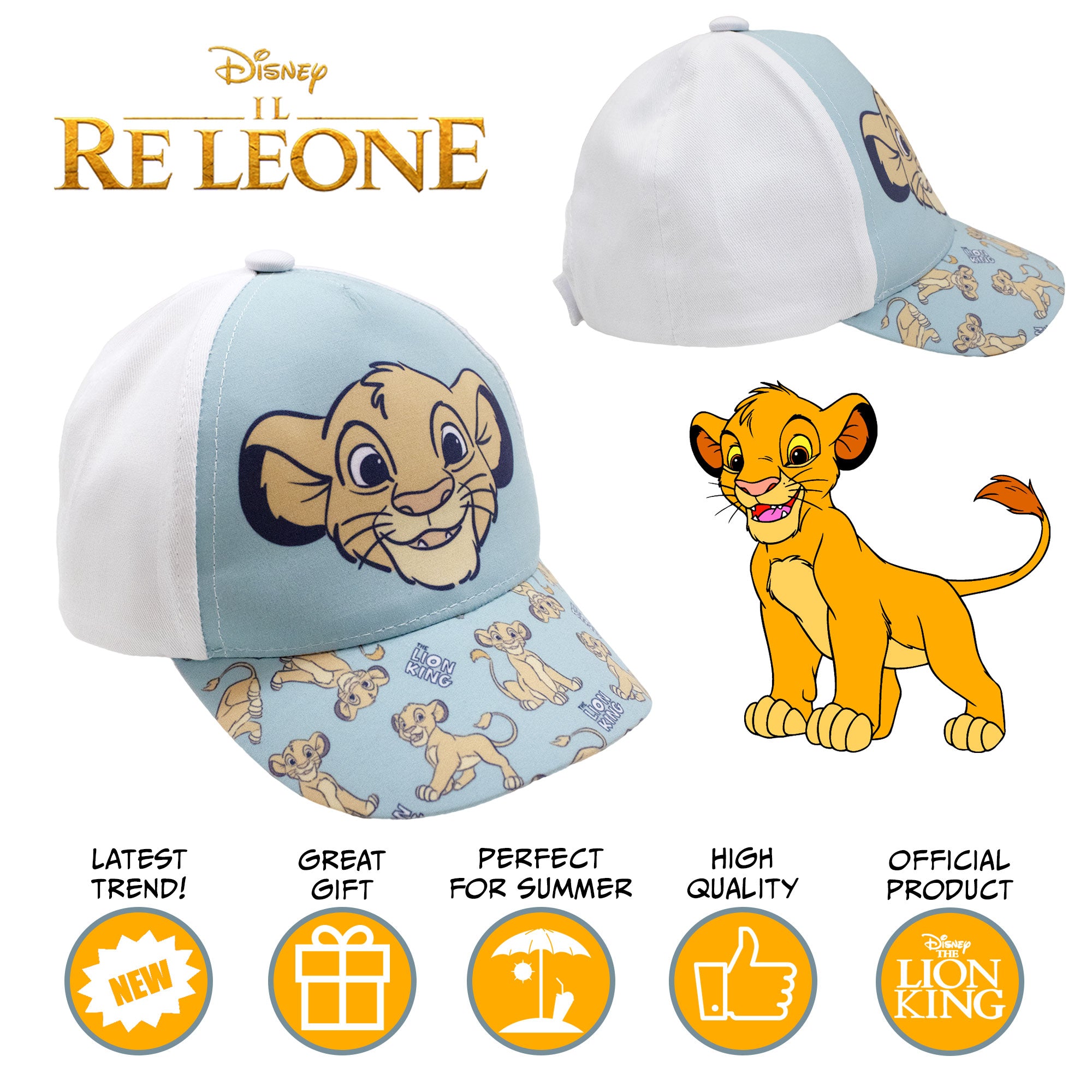 Cappellino per bambino Disney il Re Leone berretto con visiera Simba 6739