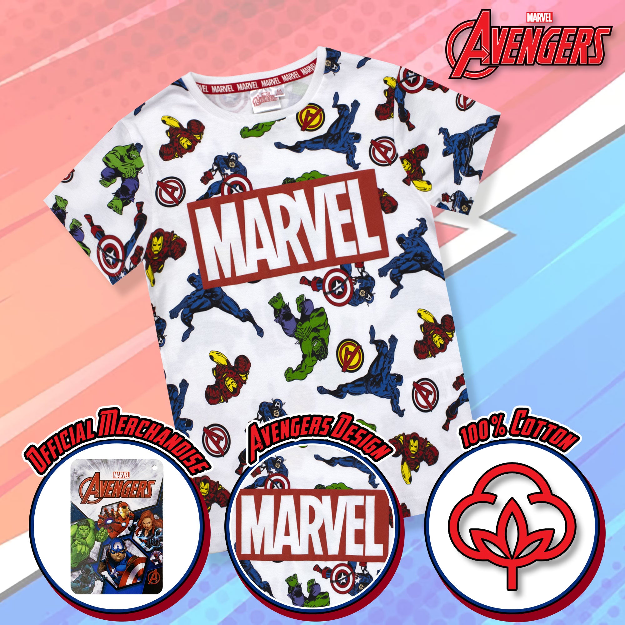 T shirt Marvel Avengers maglia bambino mezze maniche cotone