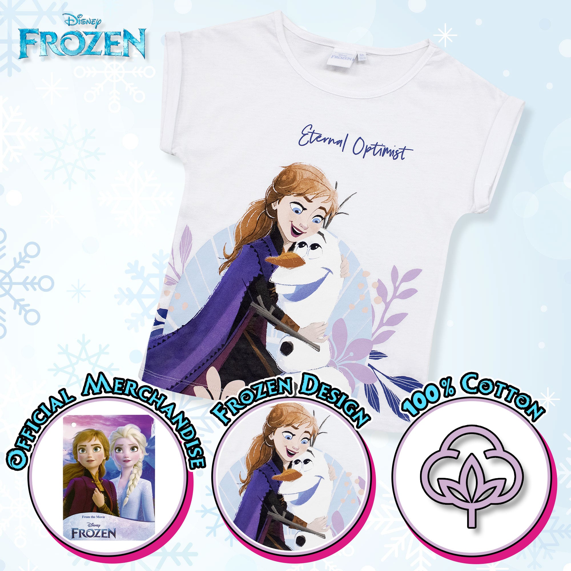 T-shirt Disney Frozen Elsa Olaf maglia maniche corte bambina in cotone 6789