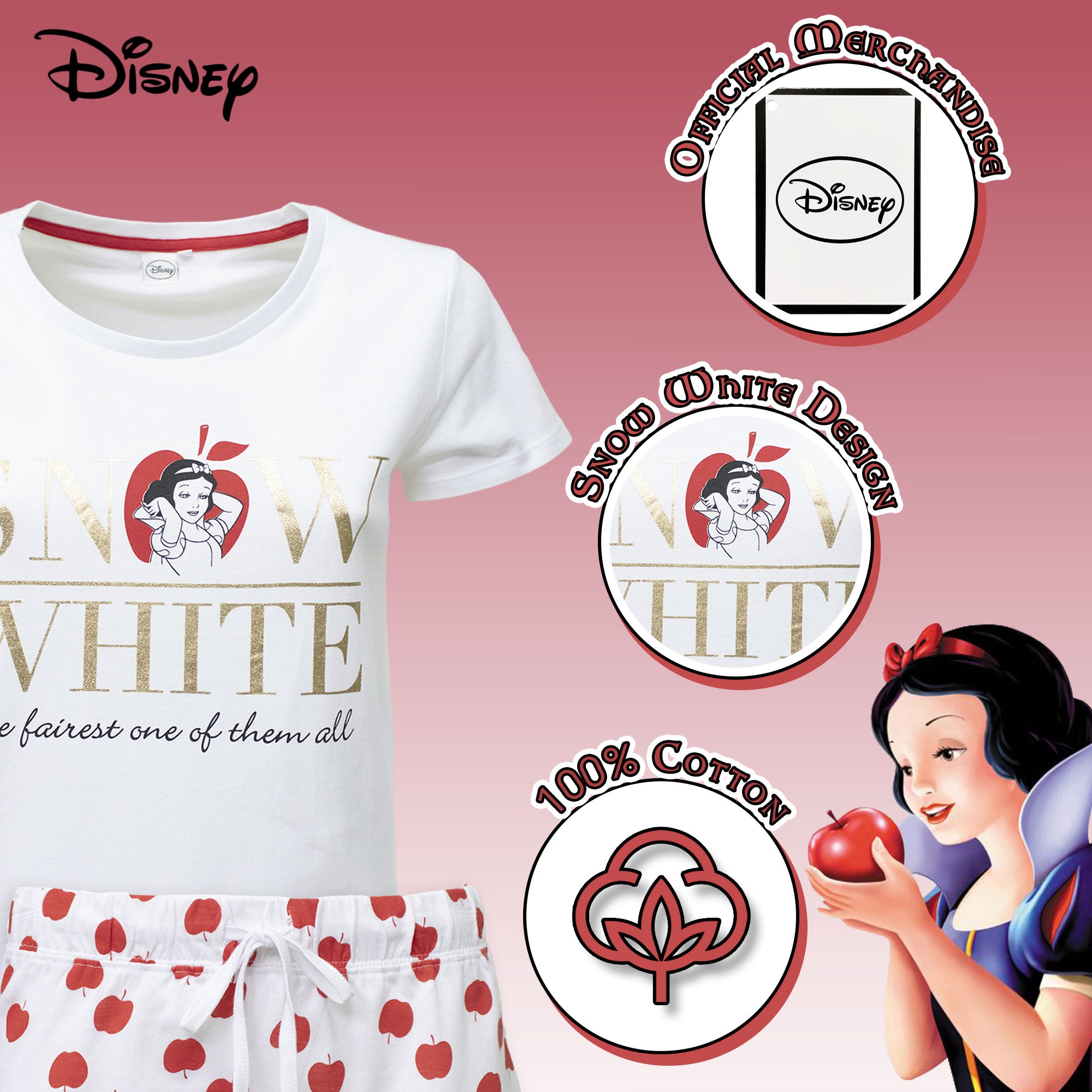 Pigiama donna Disney Biancaneve T-shirt e shorties ragazza in cotone 6798