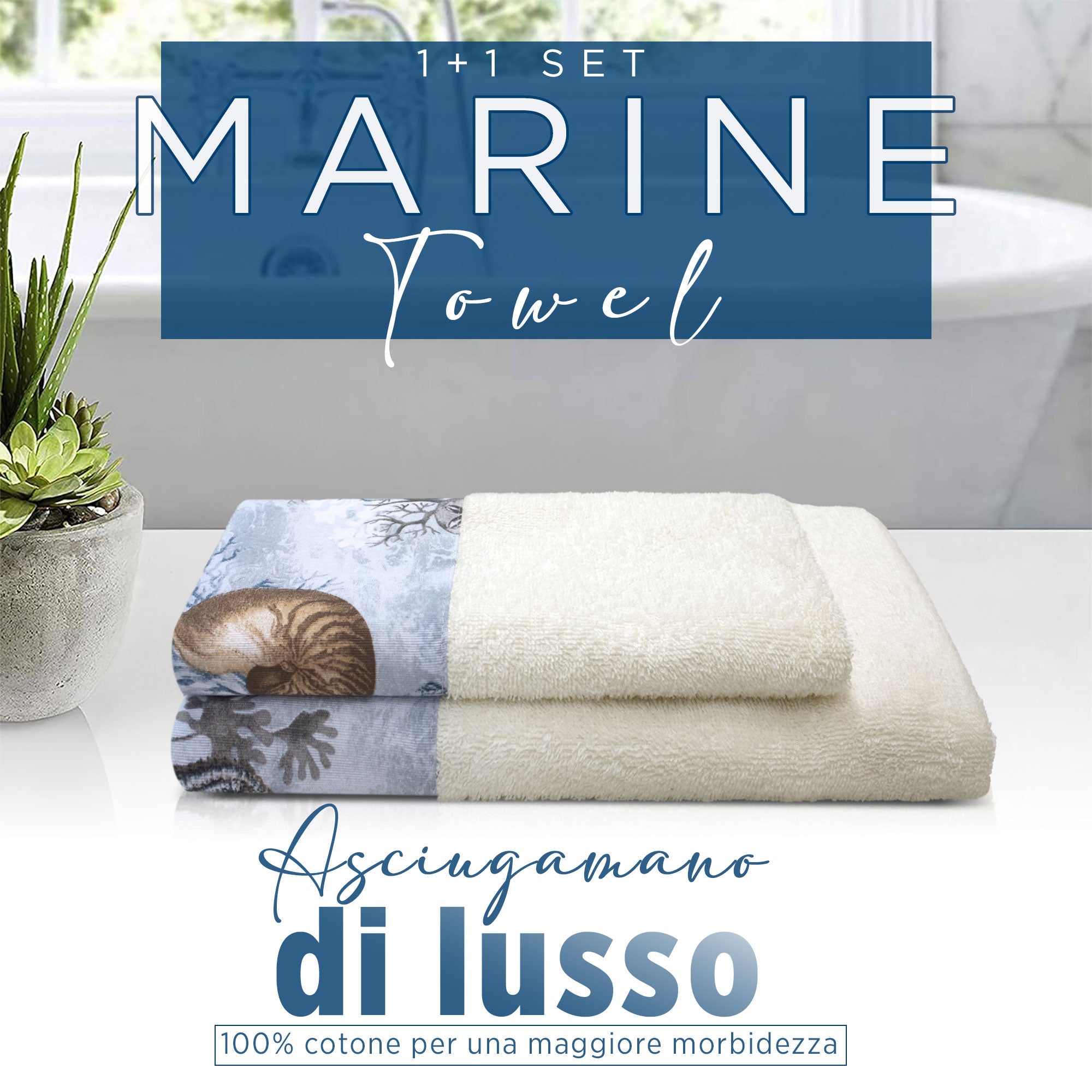 Asciugamani bagno stile marino Set 1+1 in spugna di cotone Viso e Ospite 6822