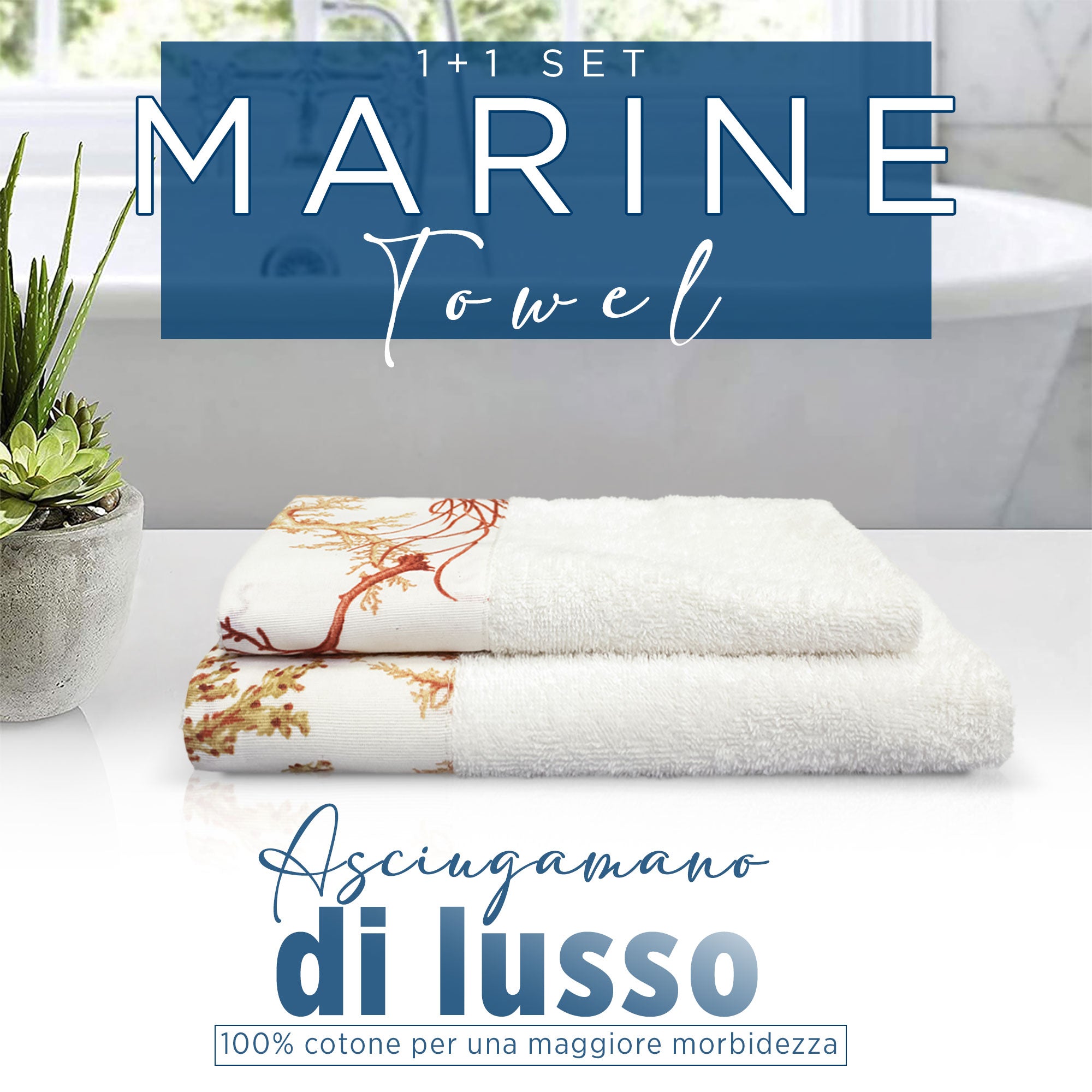 Asciugamani bagno stile marino Set 1+1 in spugna di cotone Viso e Ospite 6822