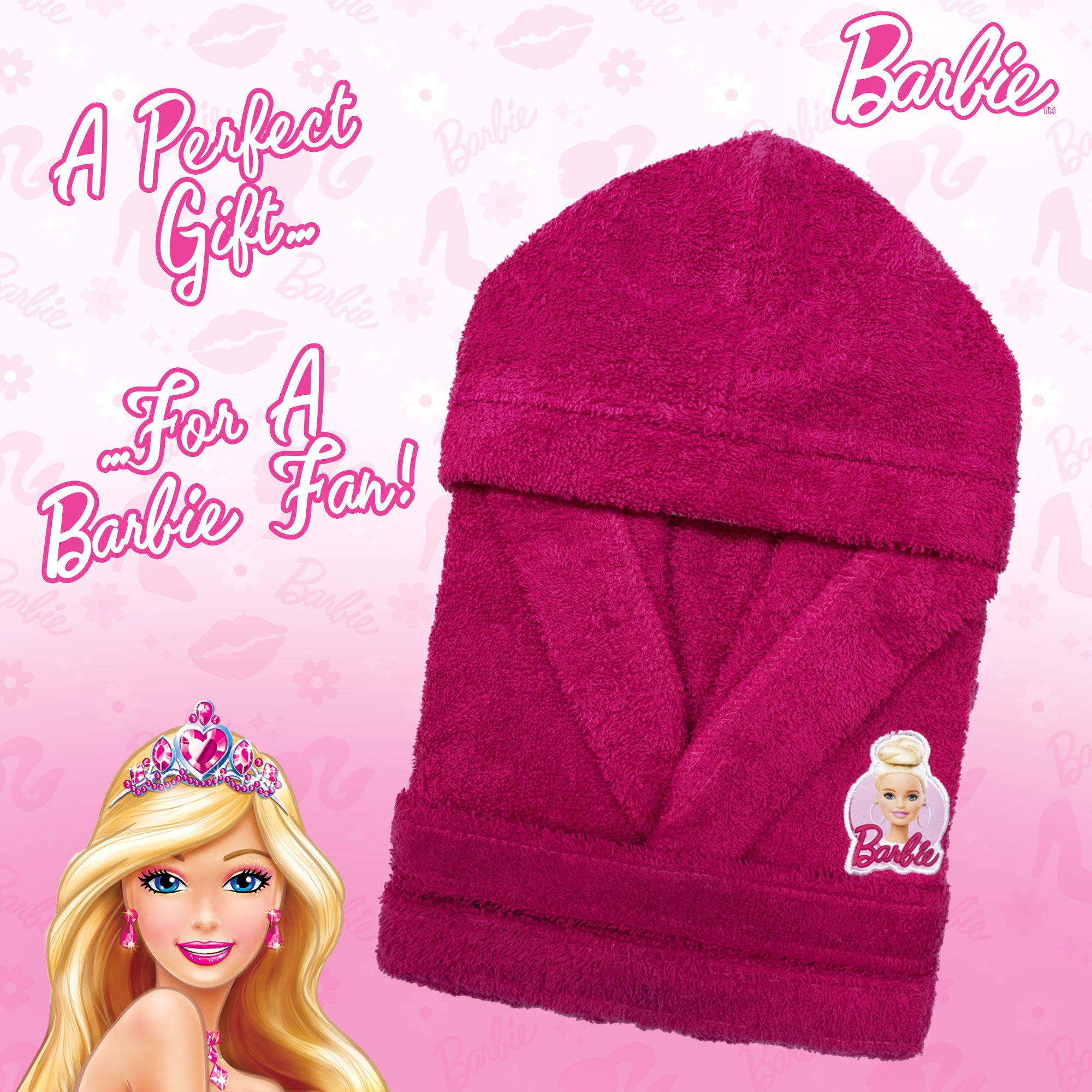 Accappatoio bambina Mattel Barbie spugna 100% cotone con cappuccio e ricamo 6841