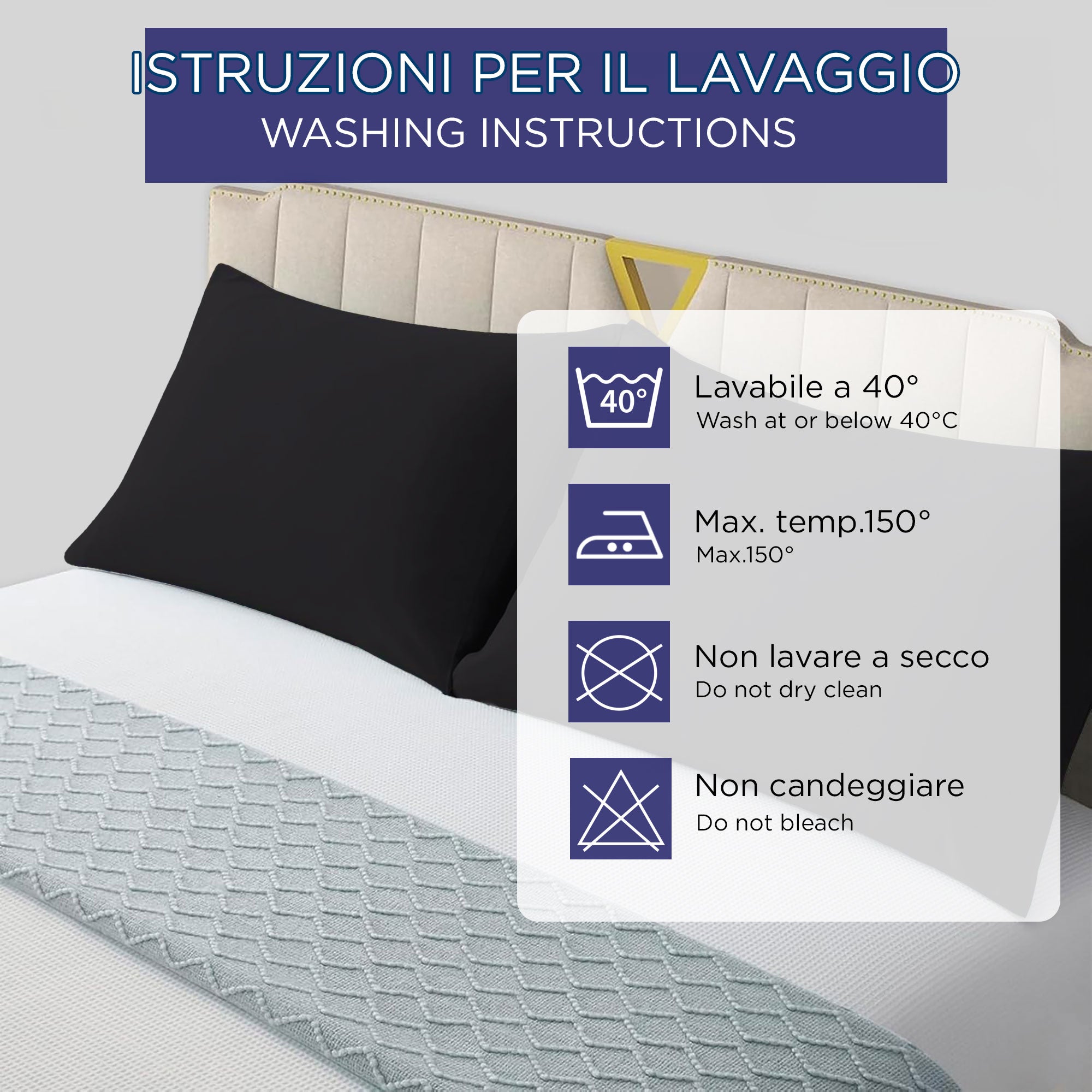 Coppia federe cuscini letto Copricuscini per guanciale in tinta unita 6860