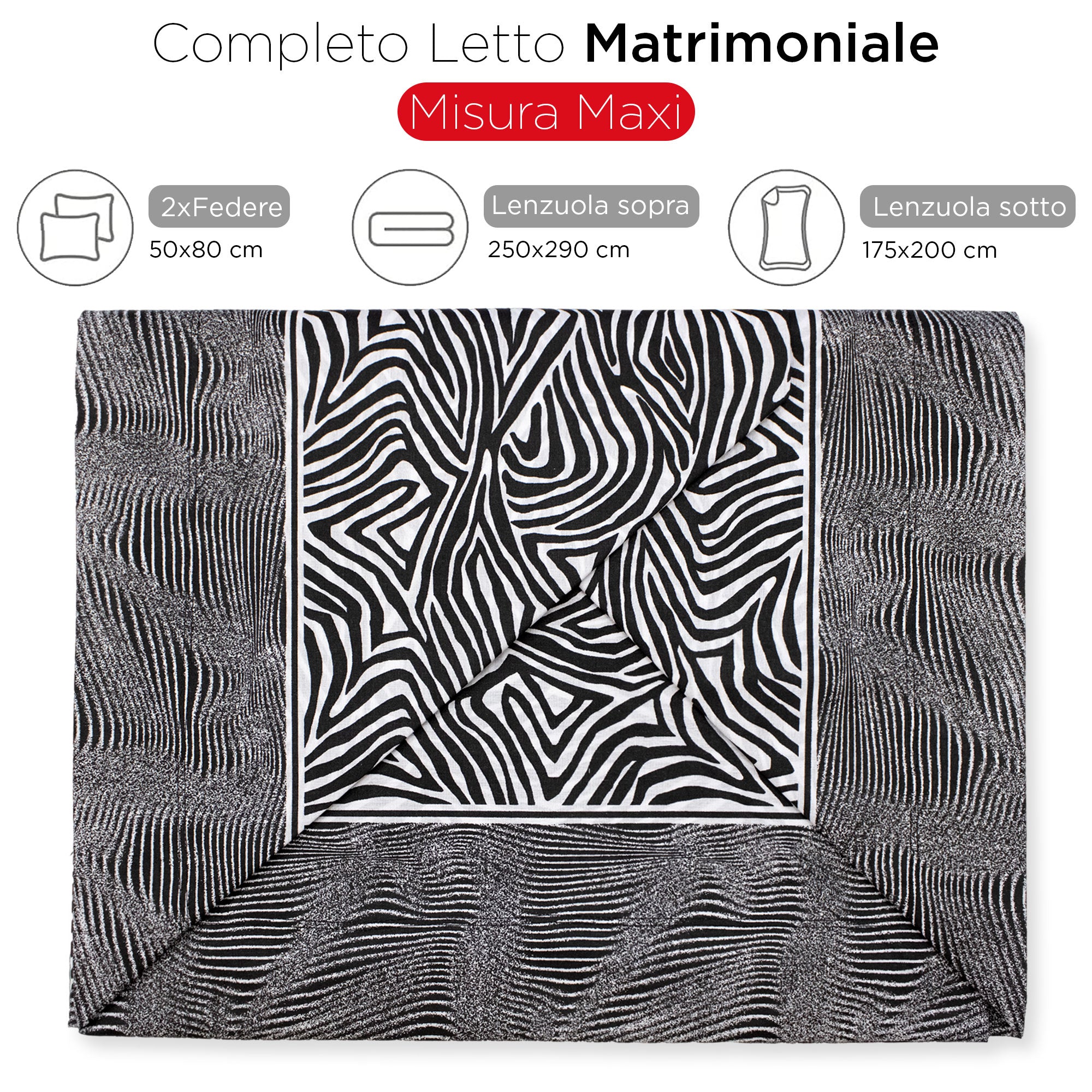 Completo Lenzuola zebrato letto matrimoniale lenzuolo zebra Animalier 6865