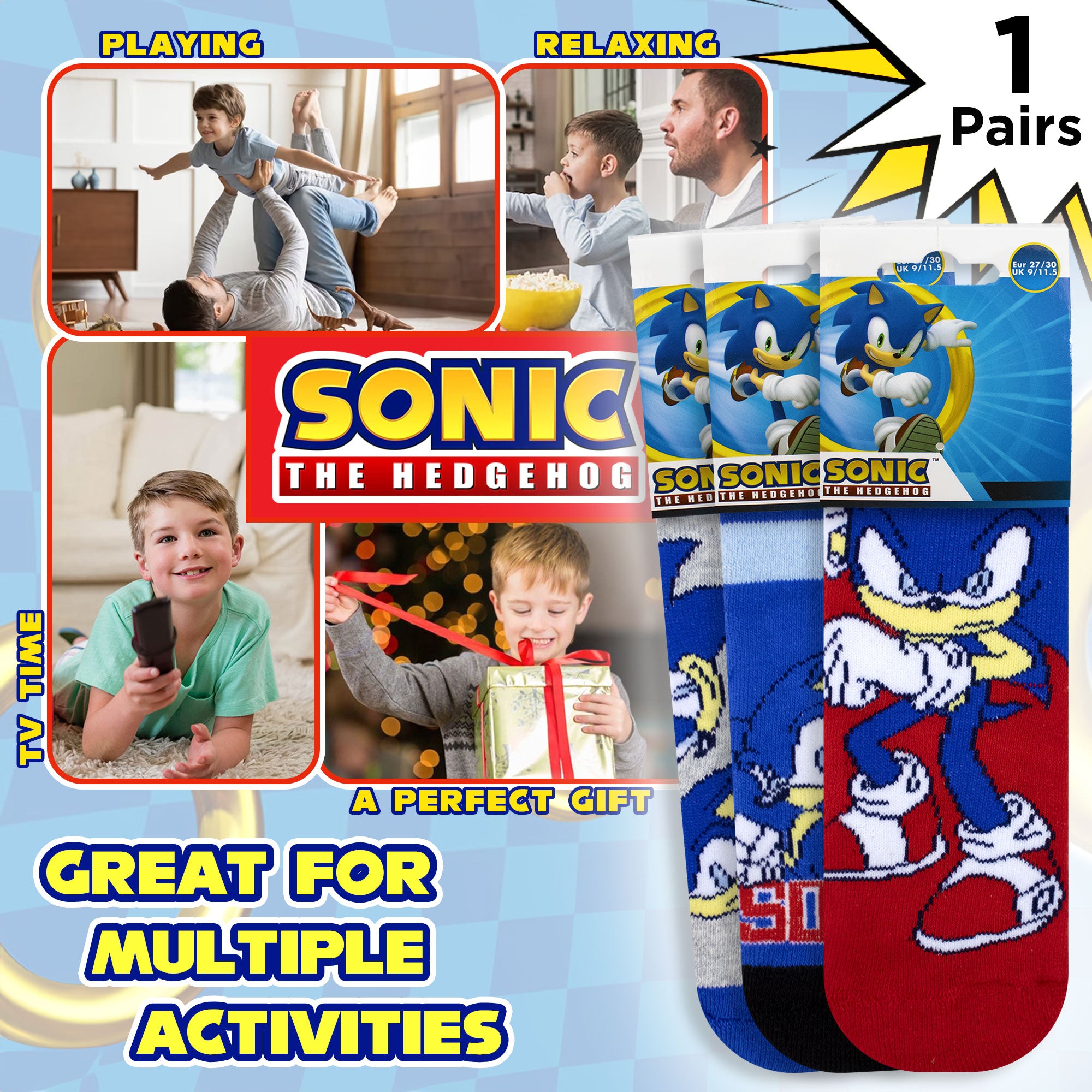 Calzini antiscivolo bambino Sonic The Hedgehog in spugna cotone invernale 6876