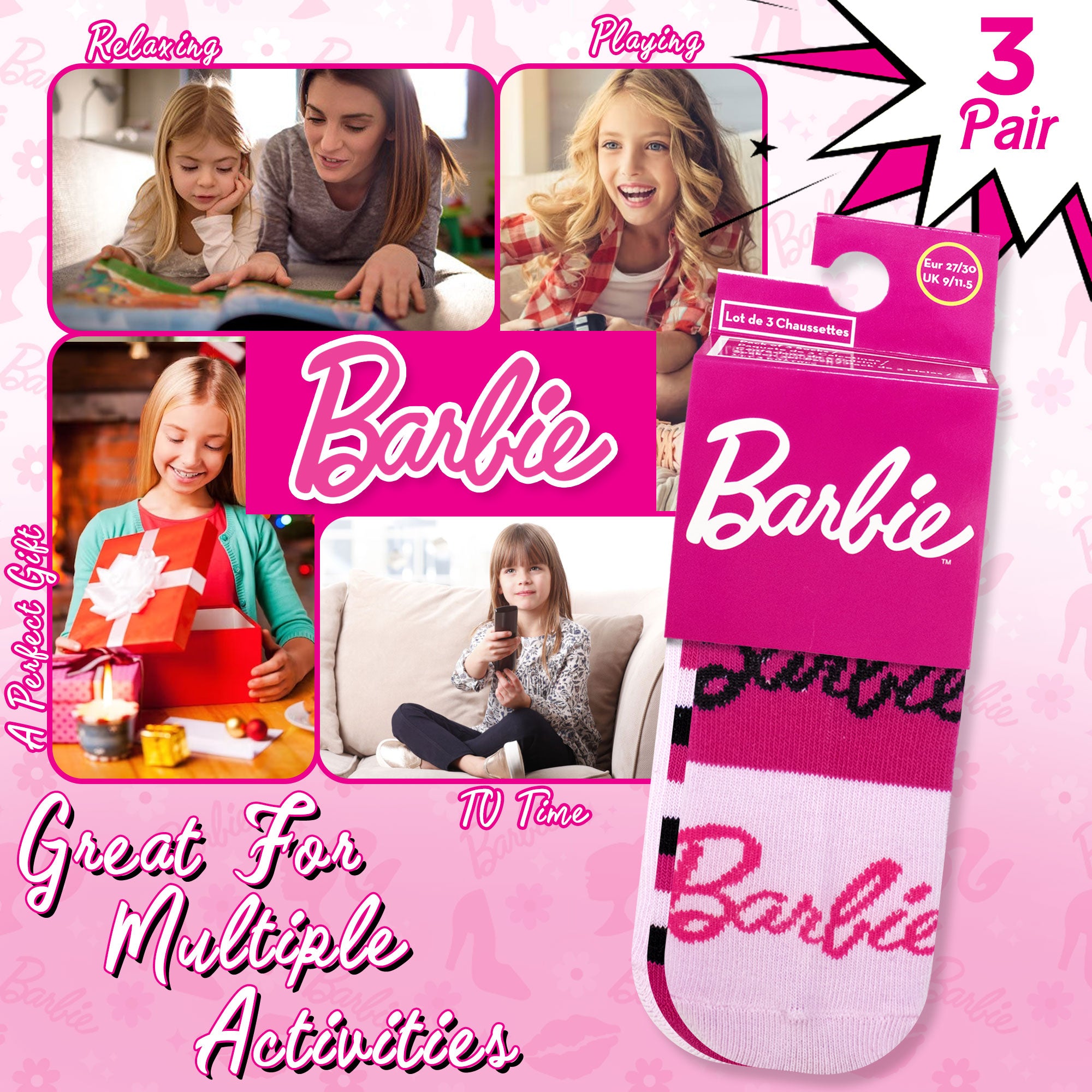 Calzini per bambina Barbie set 3 paia di calze caldo cotone 6879