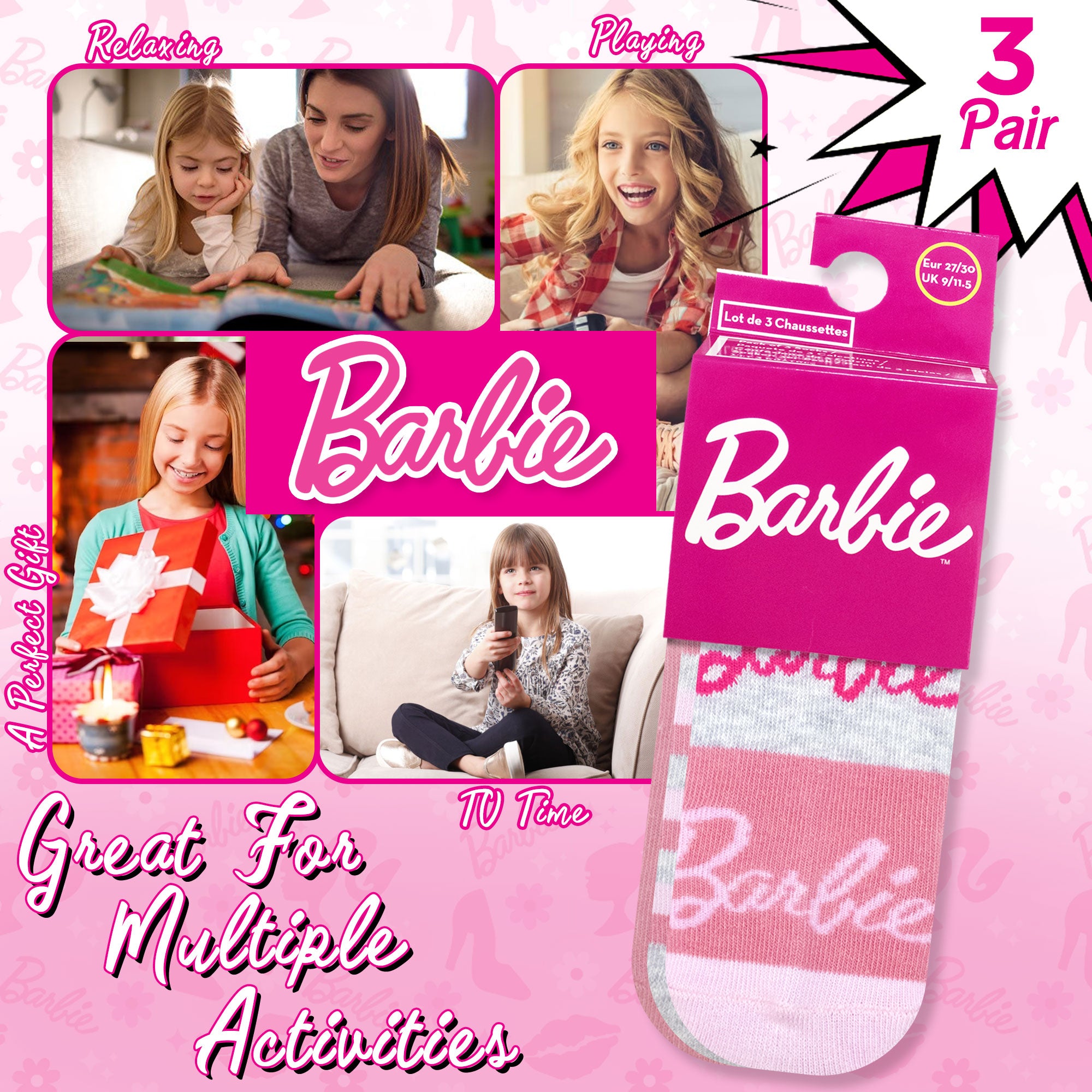 Calzini per bambina Barbie set 3 paia di calze caldo cotone 6879