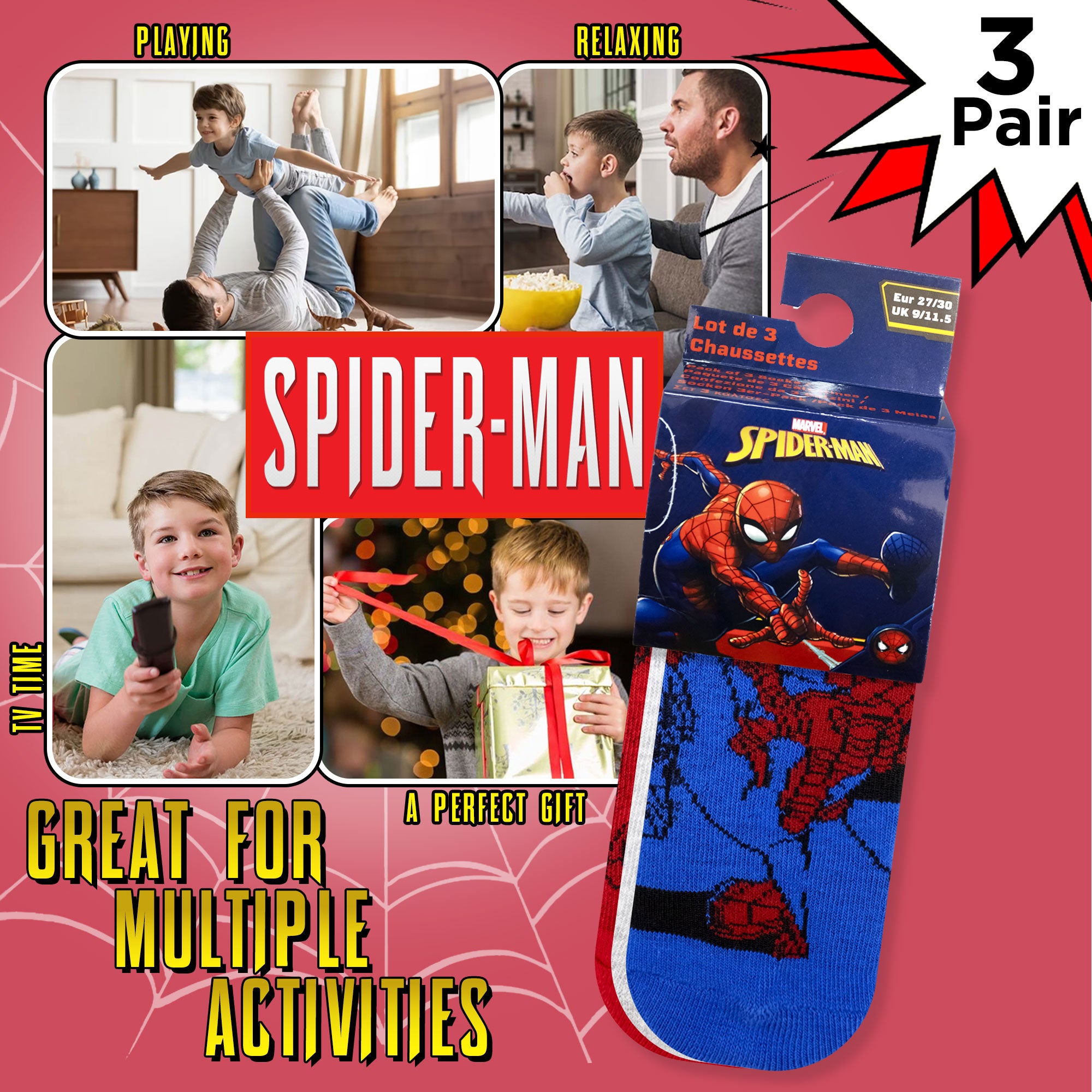 Calzini per bambino Spiderman set 3 paia in caldo cotone 6881