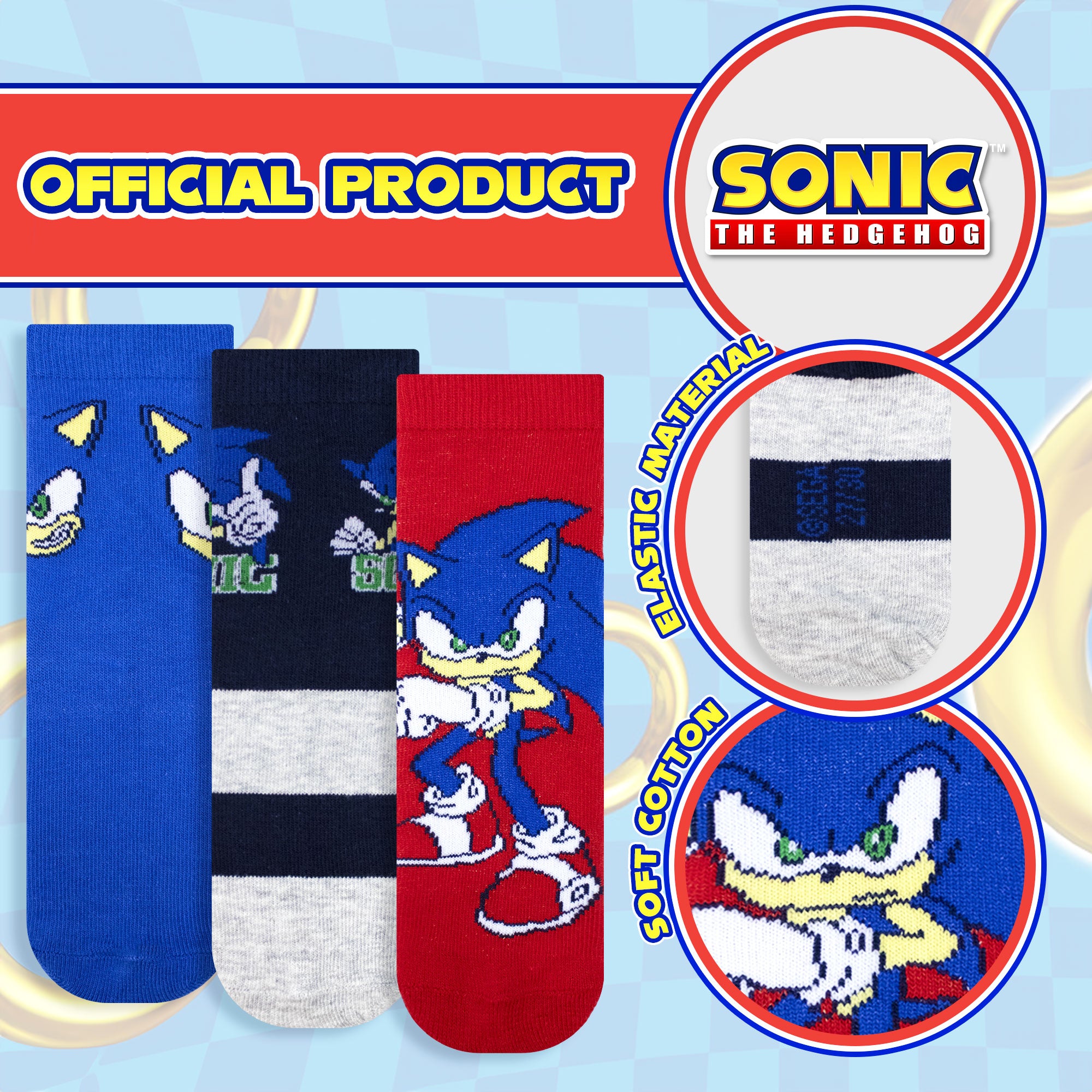 Calzini per bambino Sonic The Hedgehog set 3 paia in caldo cotone 6882