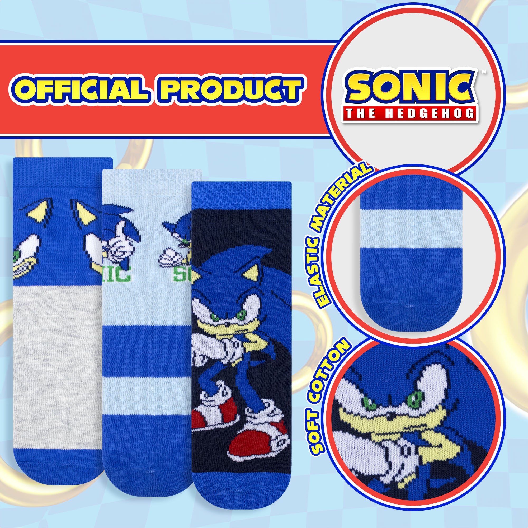 Calzini per bambino Sonic The Hedgehog set 3 paia in caldo cotone 6882