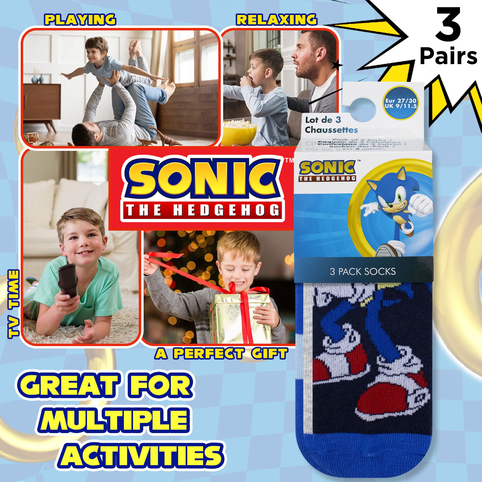 Calzini per bambino Sonic The Hedgehog set 3 paia in caldo cotone 6882