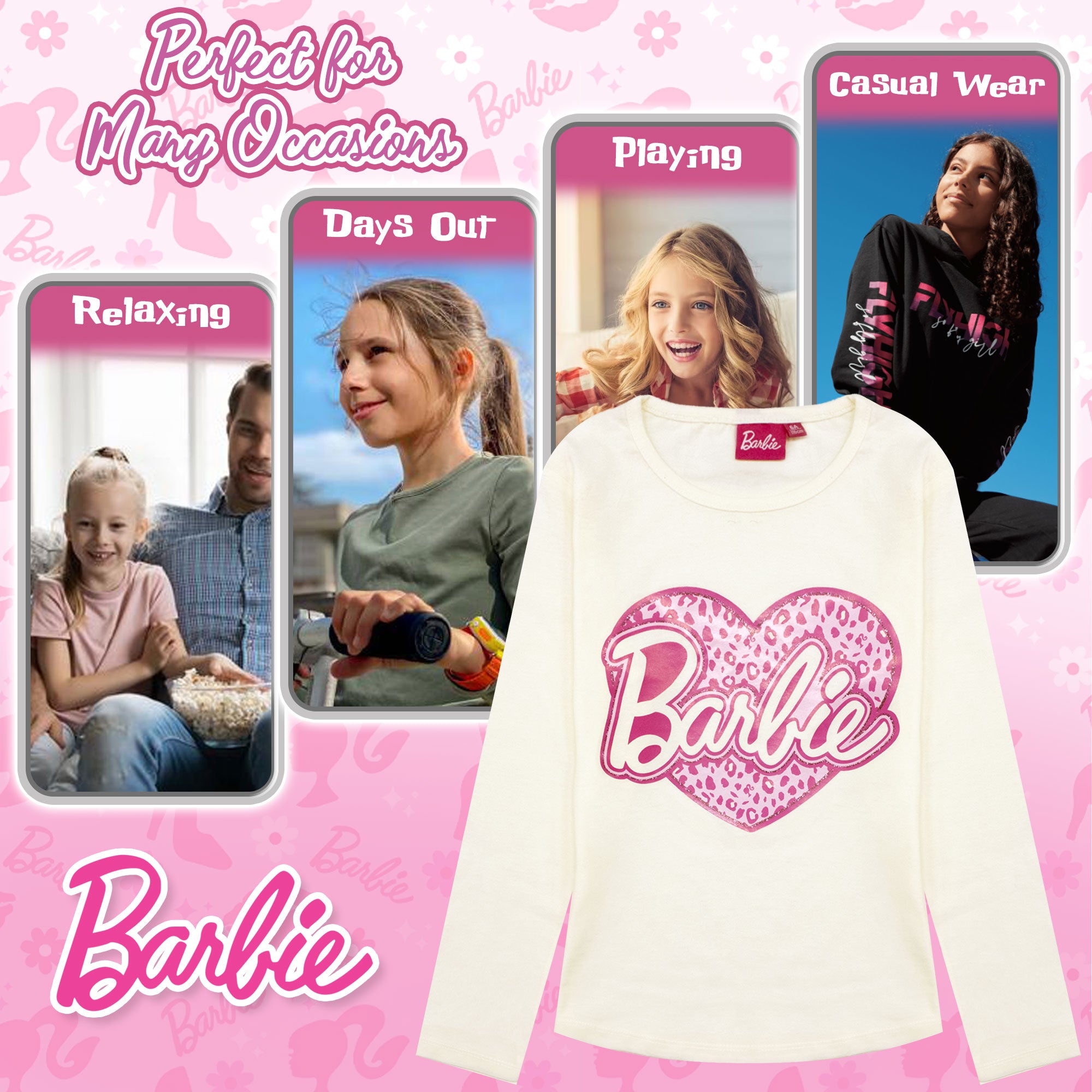 Maglietta Barbie per bambina maglia maniche lunghe in cotone 6883