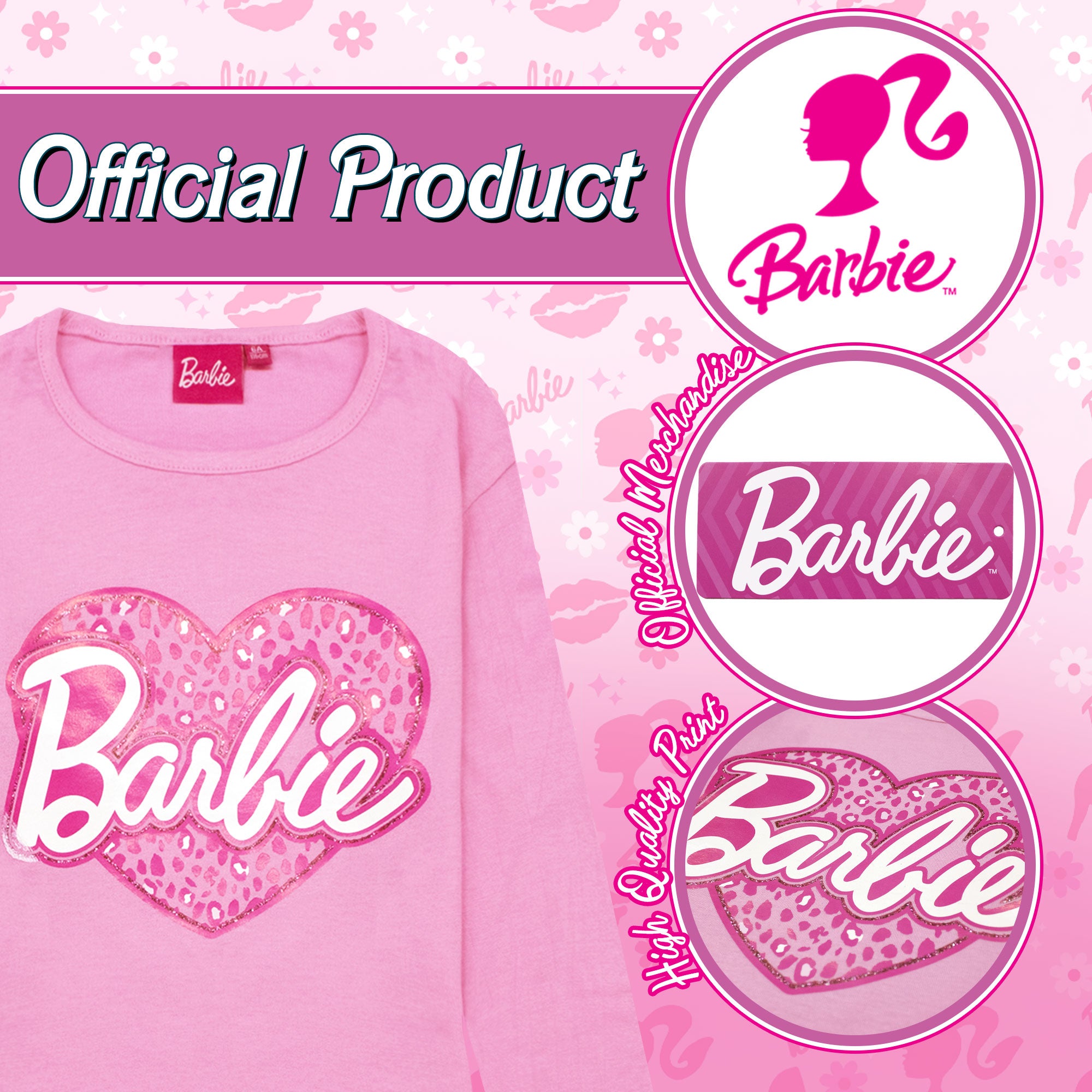 Maglietta Barbie per bambina maglia maniche lunghe in cotone 6883