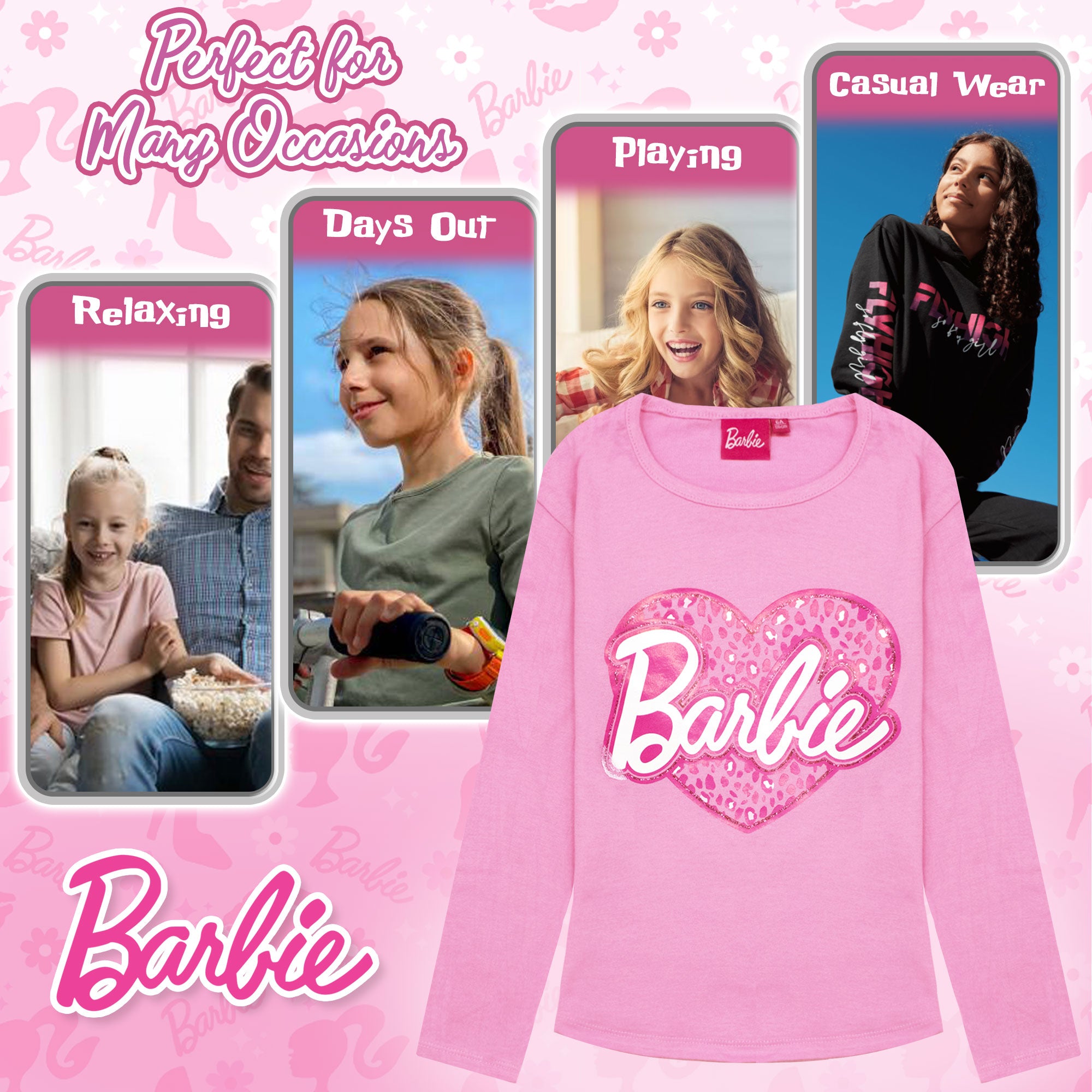 Maglietta Barbie per bambina maglia maniche lunghe in cotone 6883