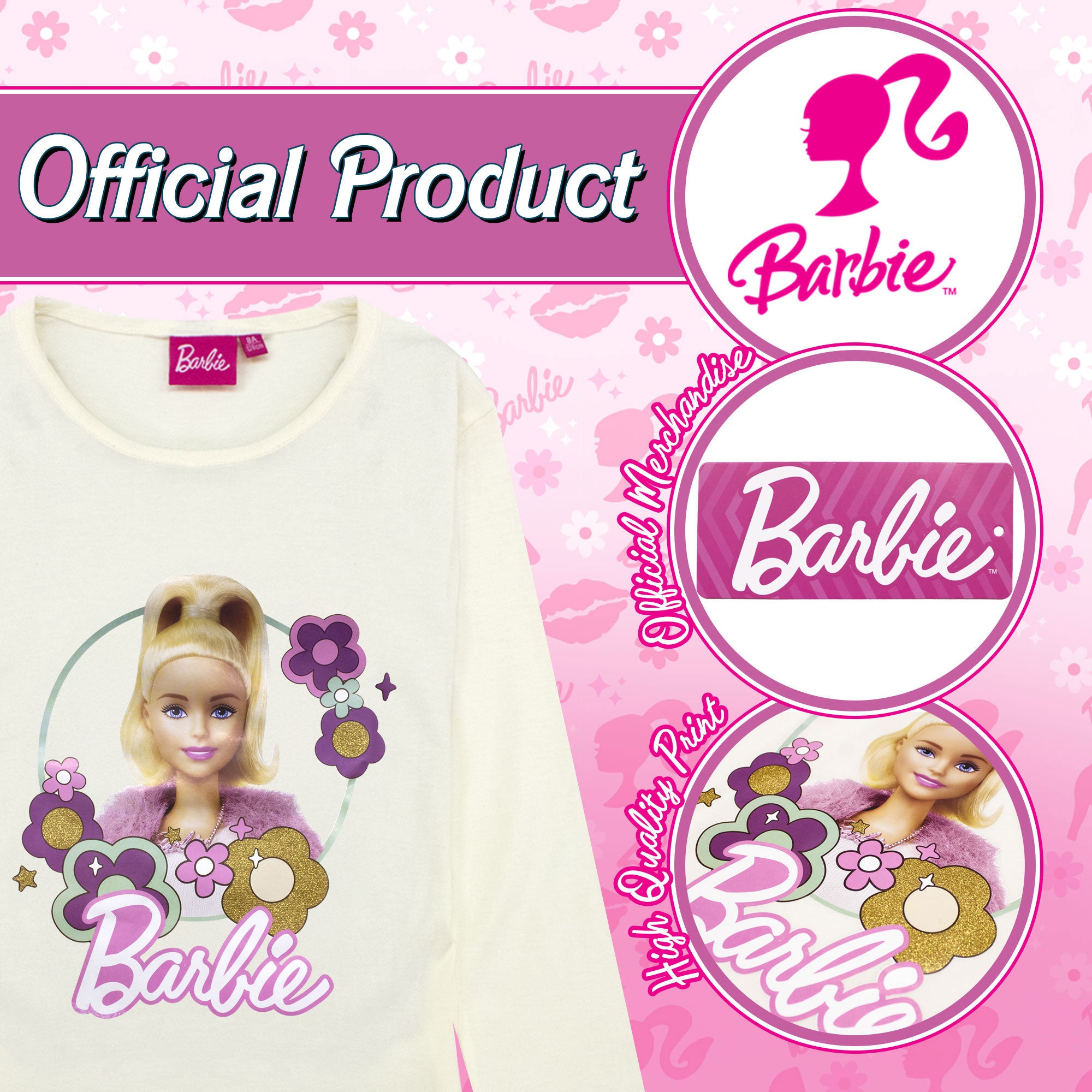 Maglietta Barbie per bambina maglia maniche lunghe in cotone 6884