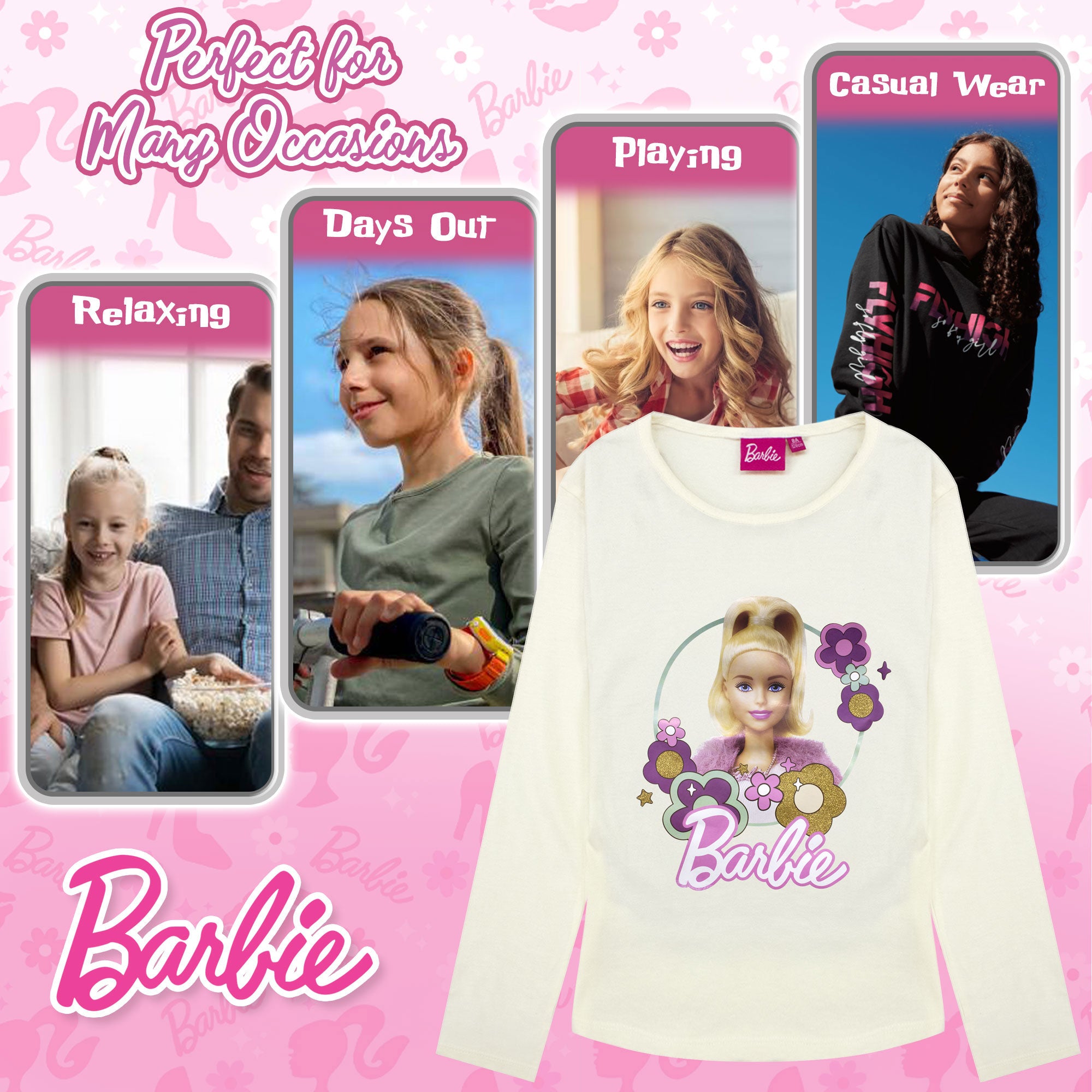 Maglietta Barbie per bambina maglia maniche lunghe in cotone 6884