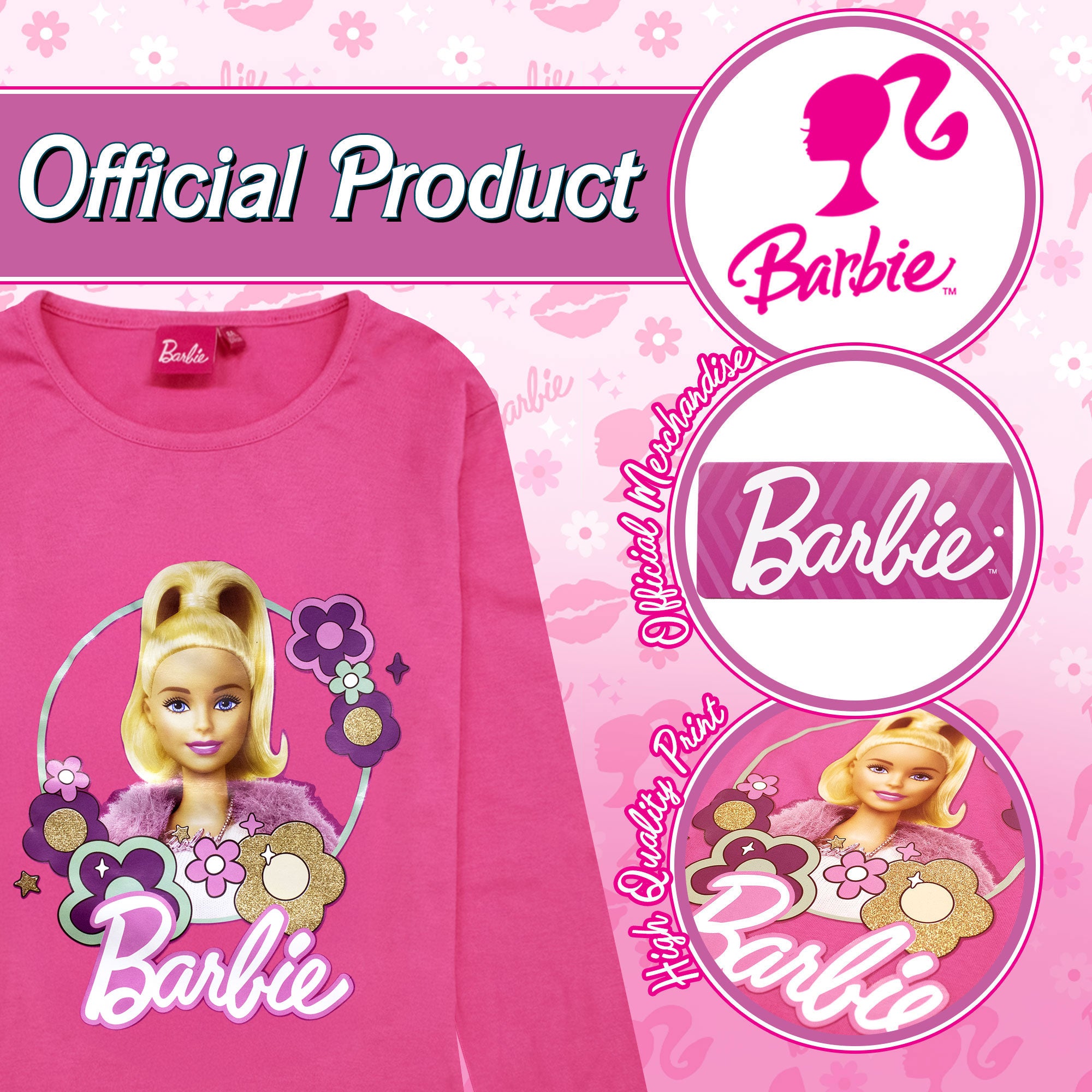 Maglietta Barbie per bambina maglia maniche lunghe in cotone 6884