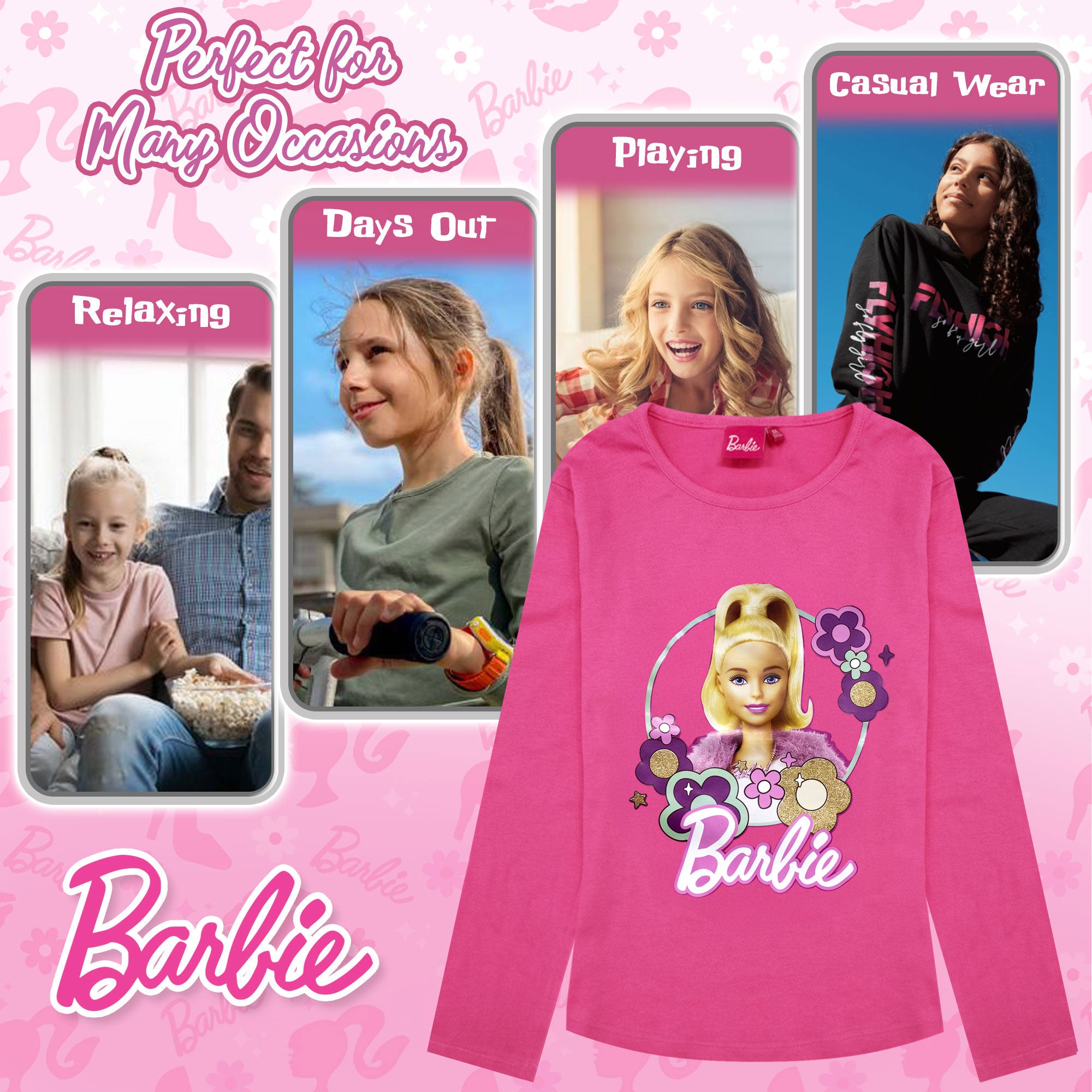 Maglietta Barbie per bambina maglia maniche lunghe in cotone 6884