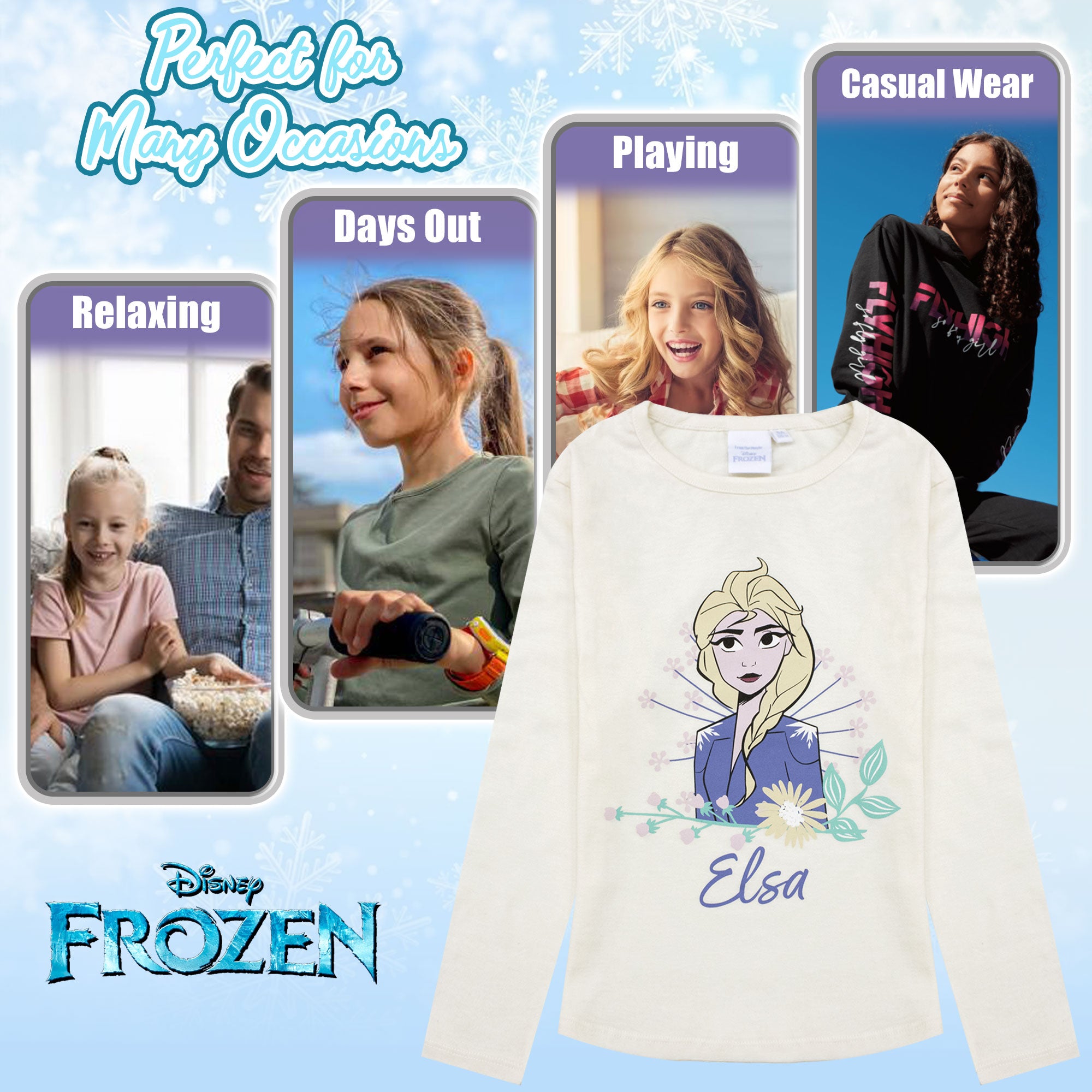 Maglietta Disney Frozen Elsa per bambina maglia maniche lunghe in cotone 6885