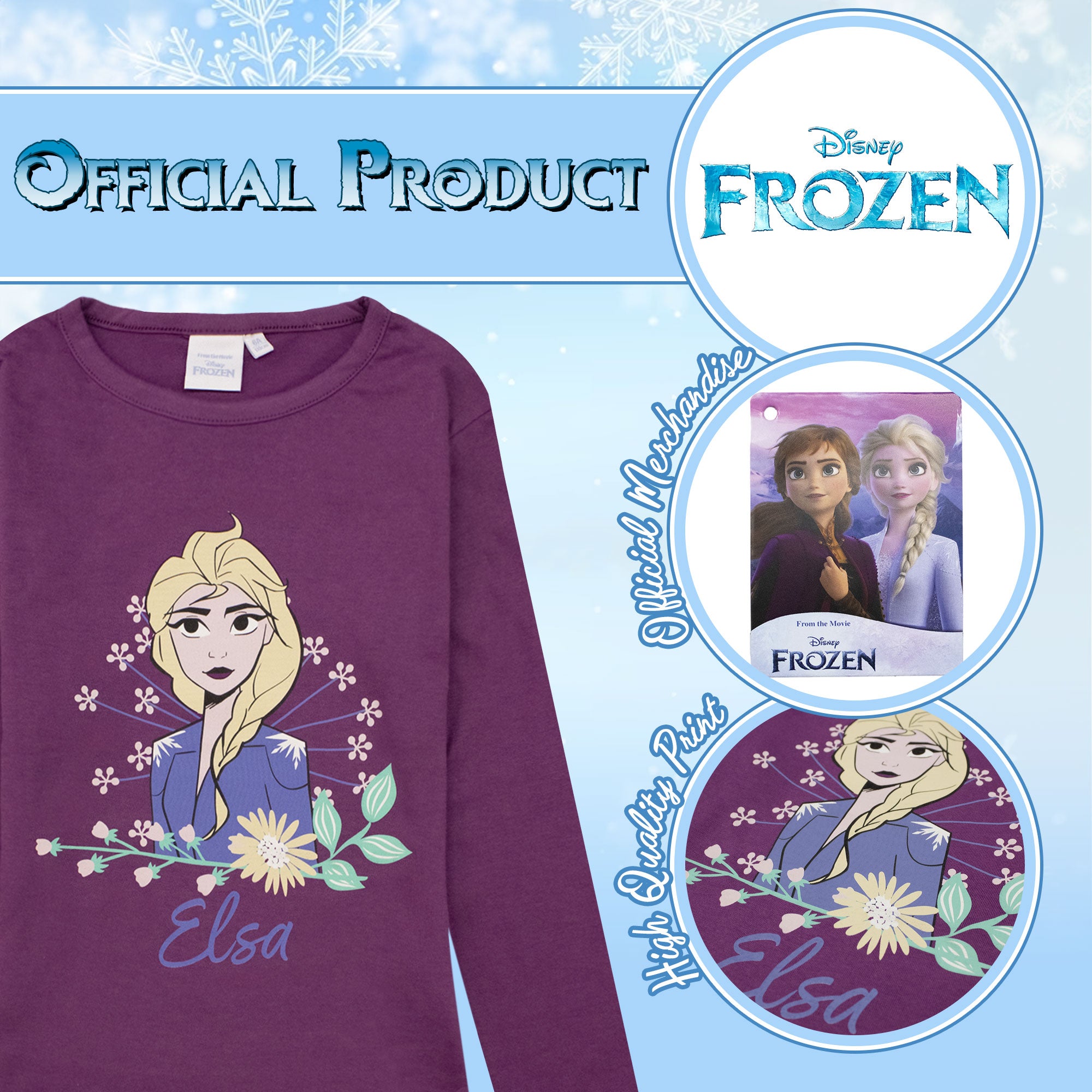 Maglietta Disney Frozen Elsa per bambina maglia maniche lunghe in cotone 6885