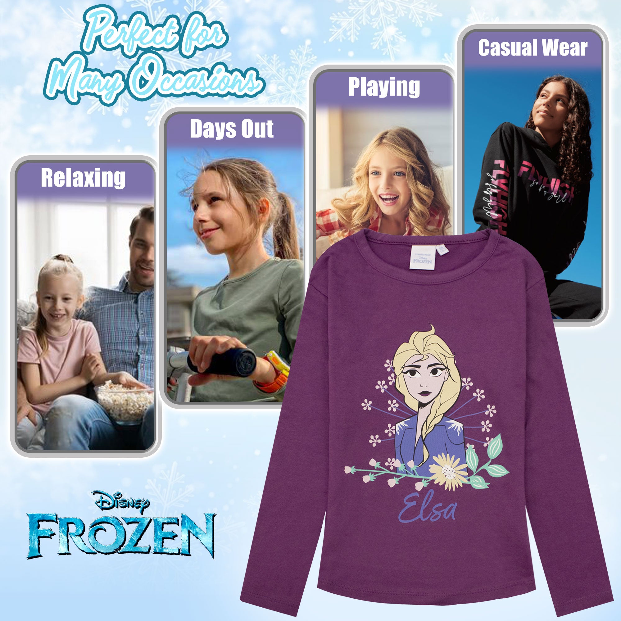 Maglietta Disney Frozen Elsa per bambina maglia maniche lunghe in cotone 6885