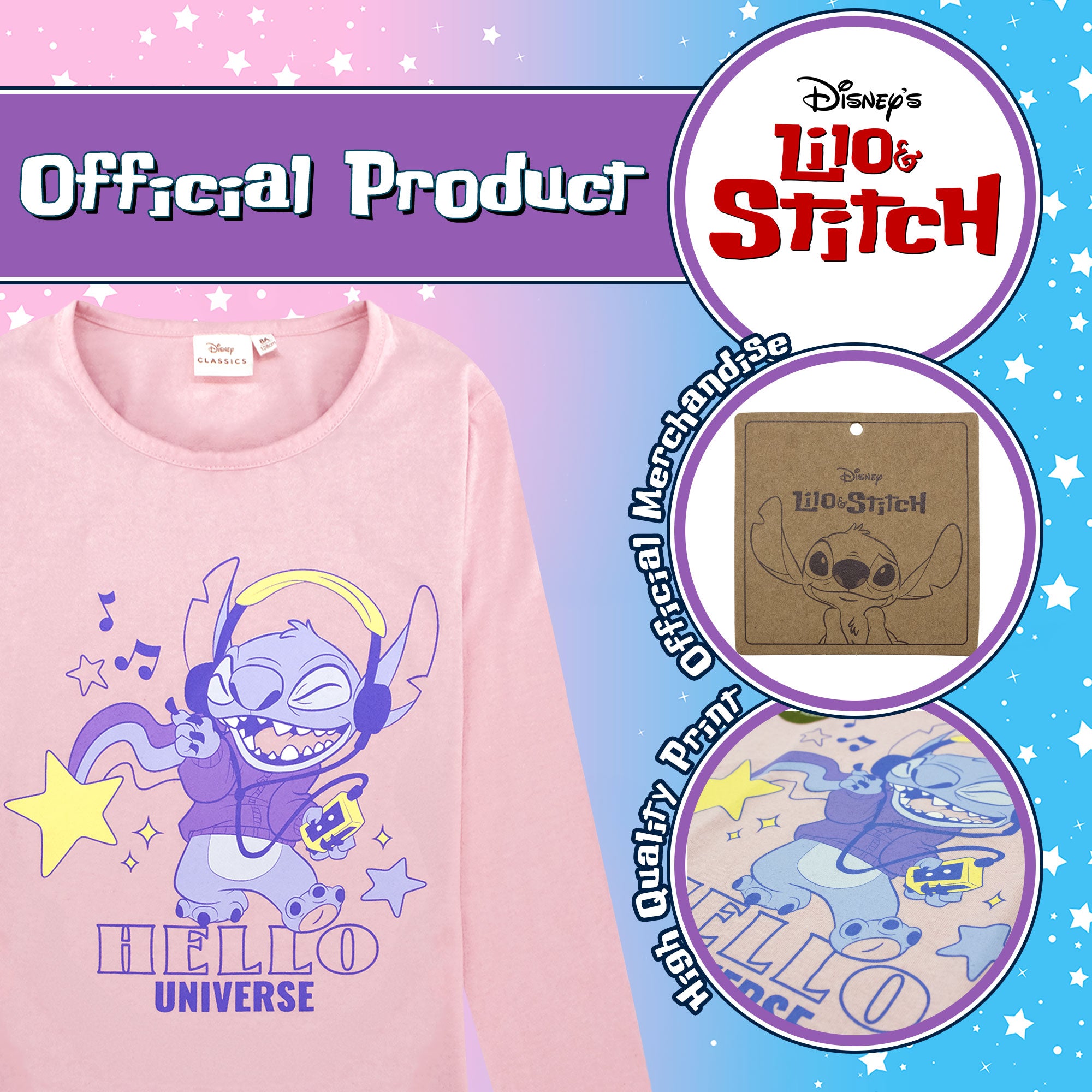 Maglietta Disney Lilo e Stitch per bambina maglia maniche lunghe in cotone 6887