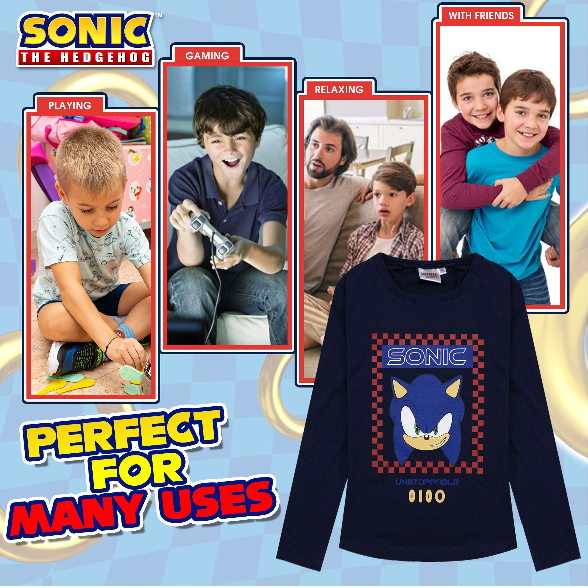 Maglietta Sega Sonic The Hedgehog bambino maglia maniche lunghe in cotone 6888