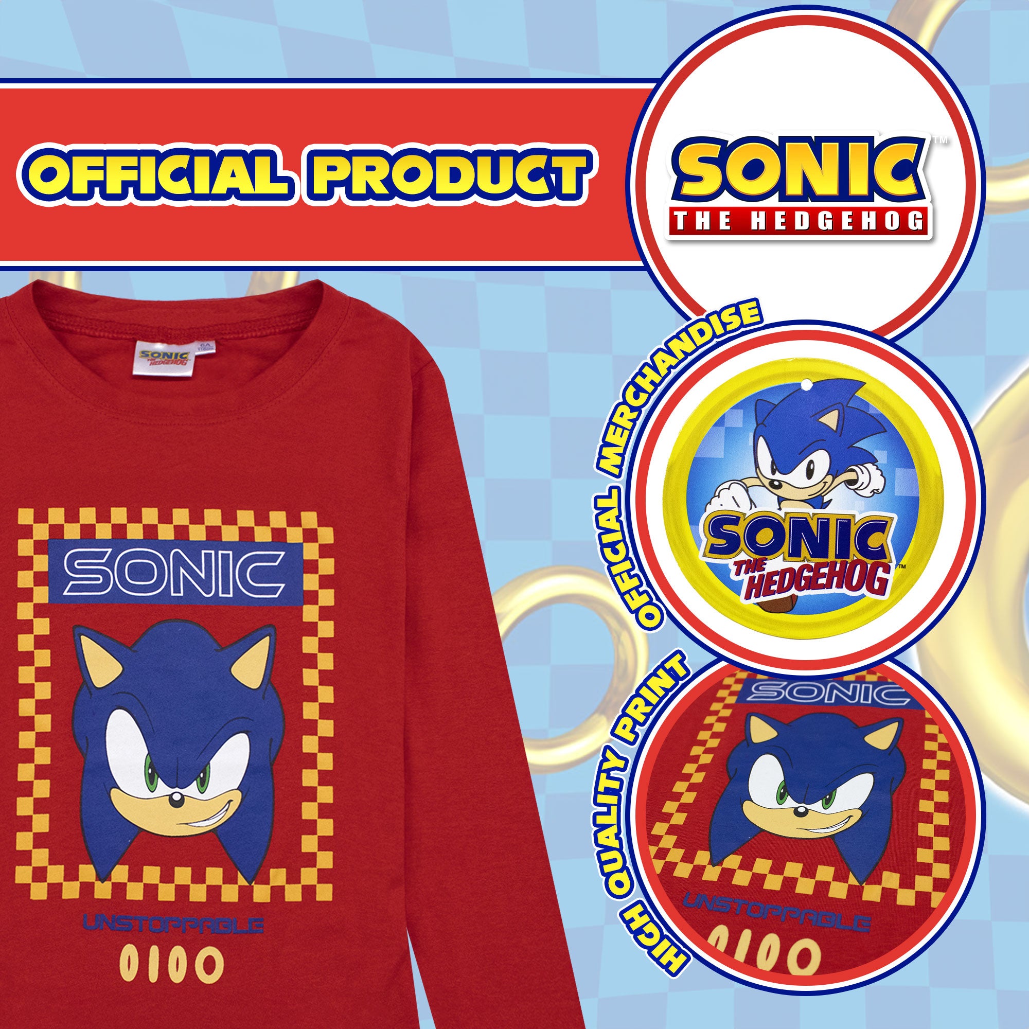 Maglietta Sega Sonic The Hedgehog bambino maglia maniche lunghe in cotone 6888